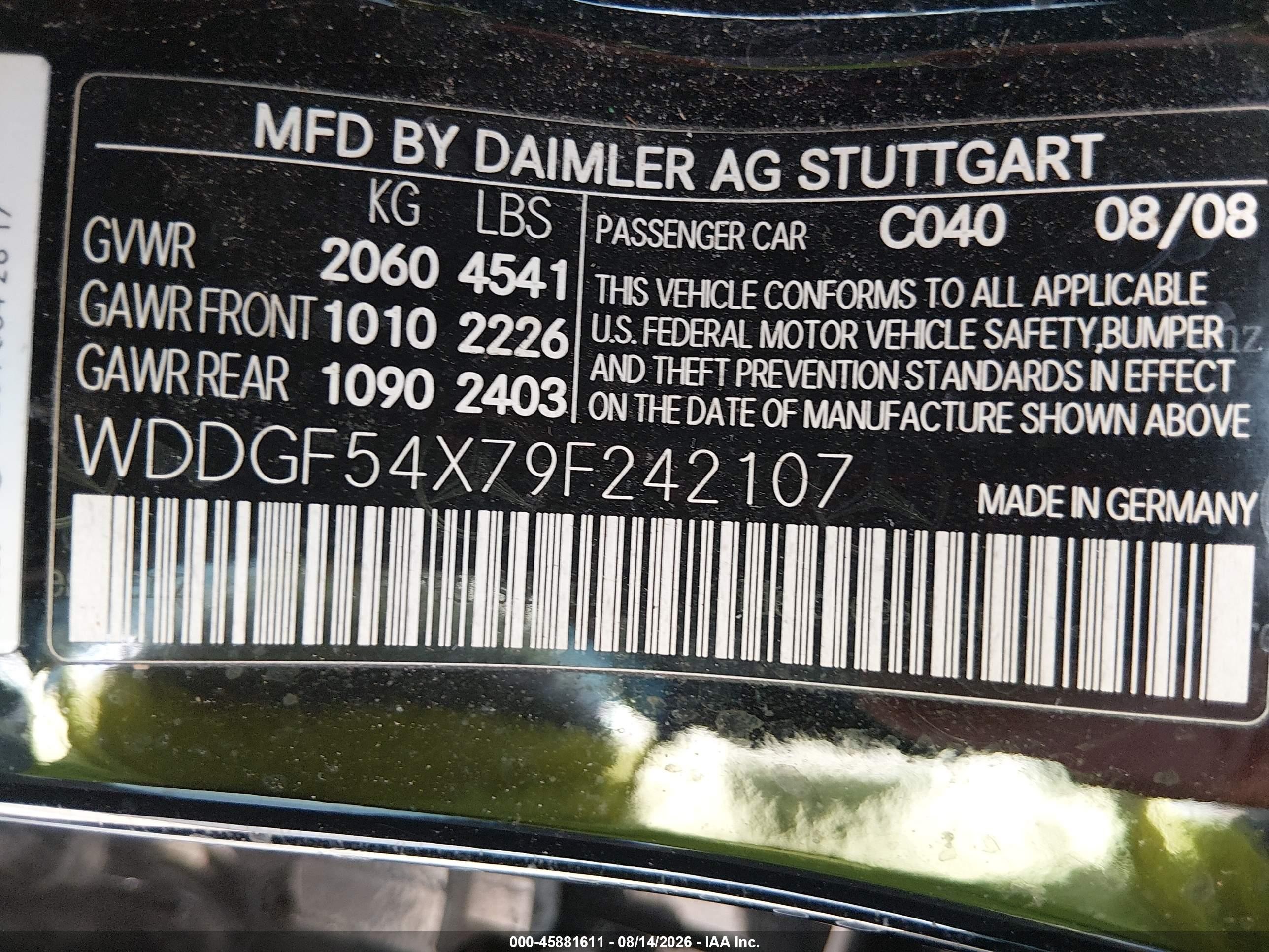 2009 Mercedes-benz C 300 Luxury/sport Черный vin: WDDGF54X79F242107