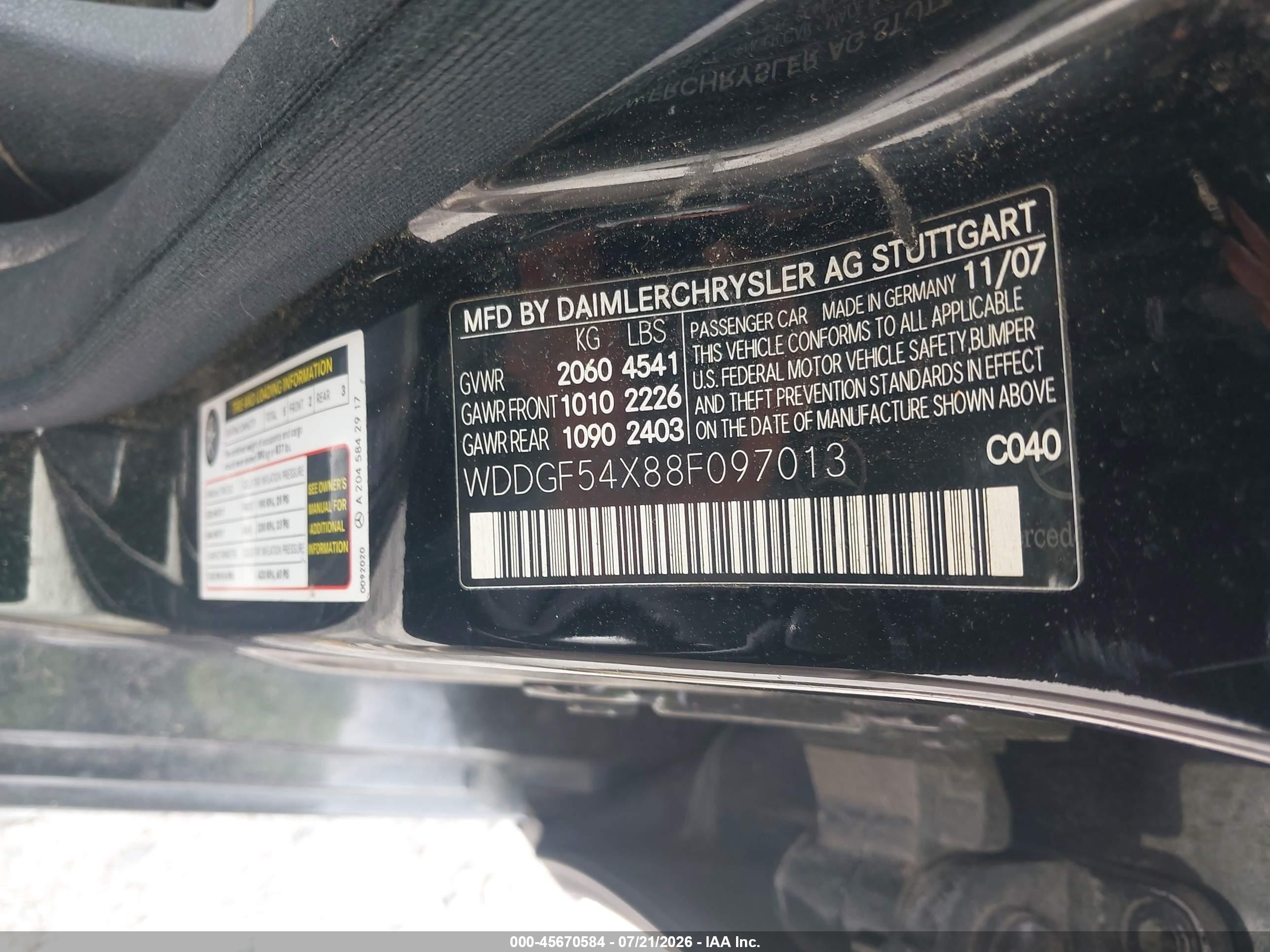 2008 Mercedes-benz C 300 Luxury/sport Black vin: WDDGF54X88F097013
