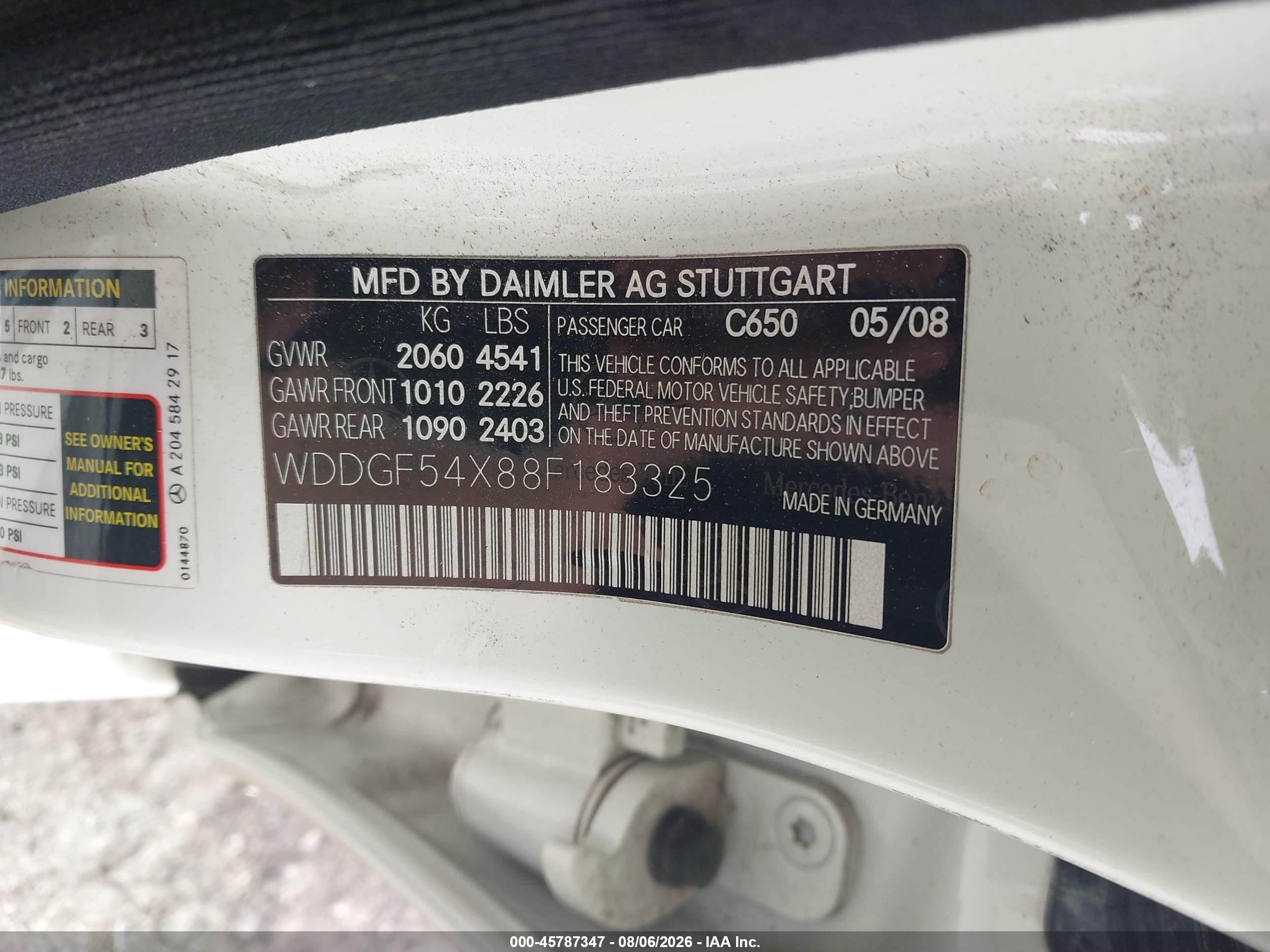 2008 Mercedes-benz C 300 Luxury/sport White vin: WDDGF54X88F183325