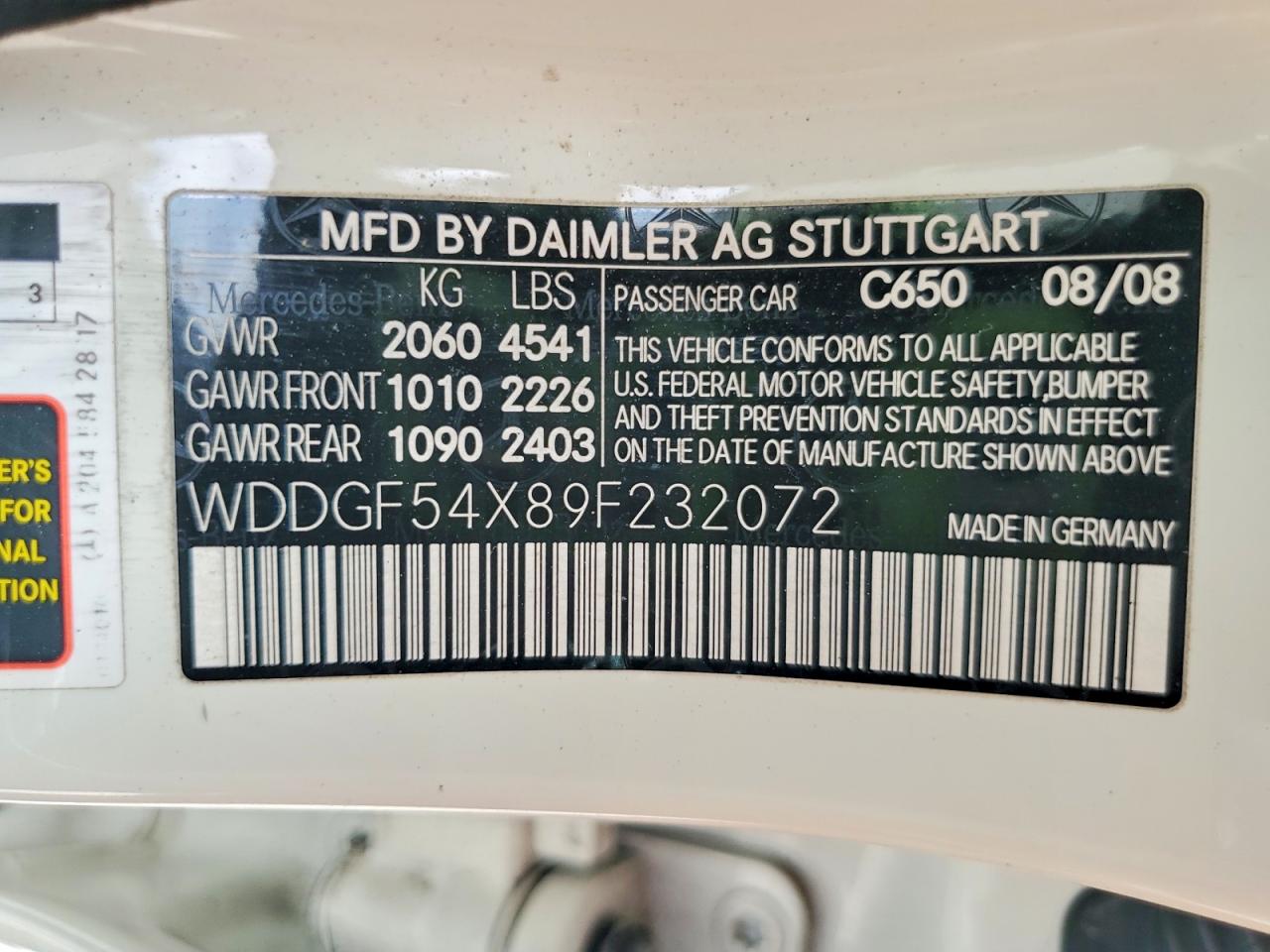 2009 Mercedes-benz C 300 Белый vin: WDDGF54X89F232072