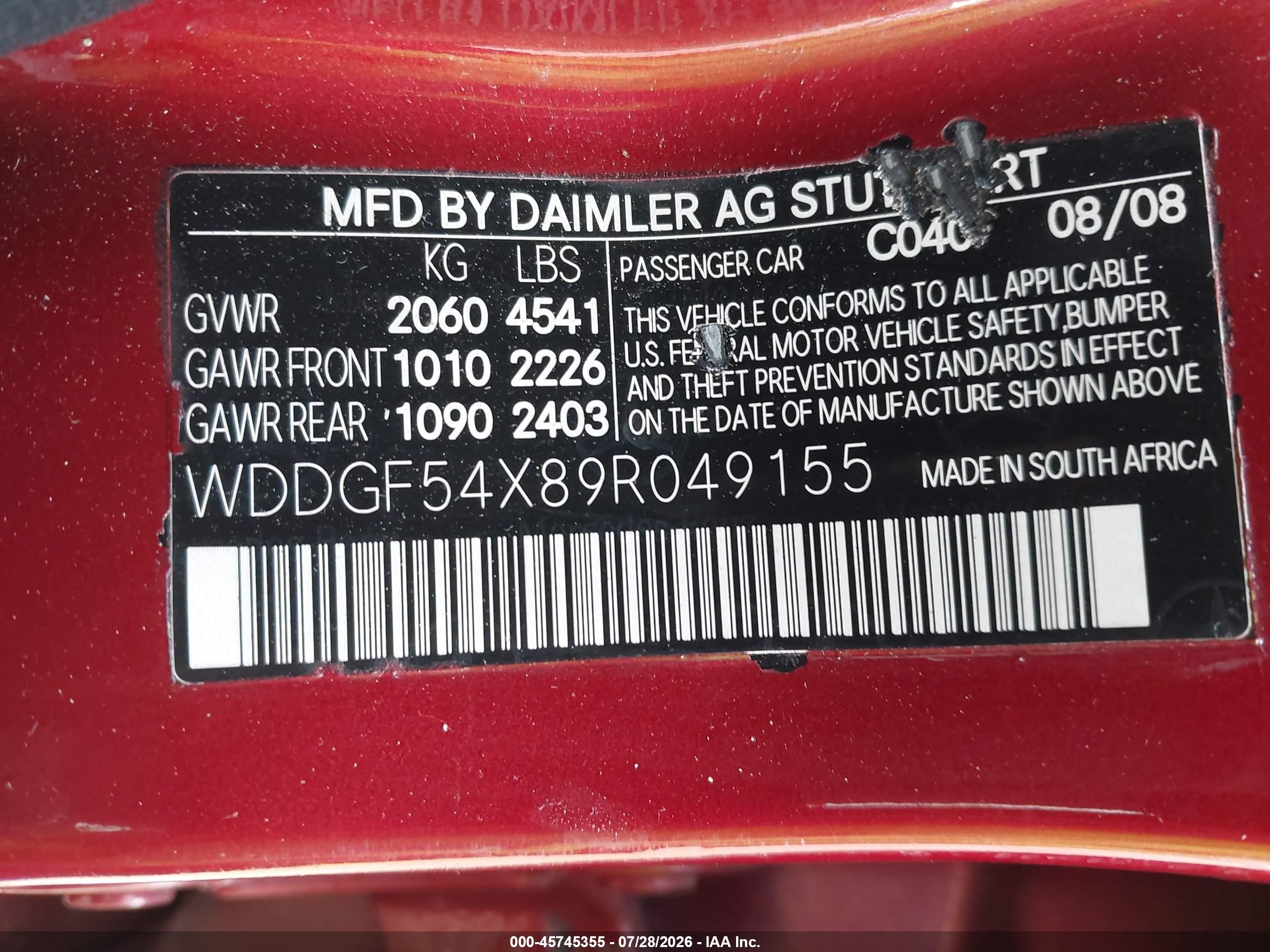 2009 Mercedes-benz C 300 Luxury/sport Red vin: WDDGF54X89R049155