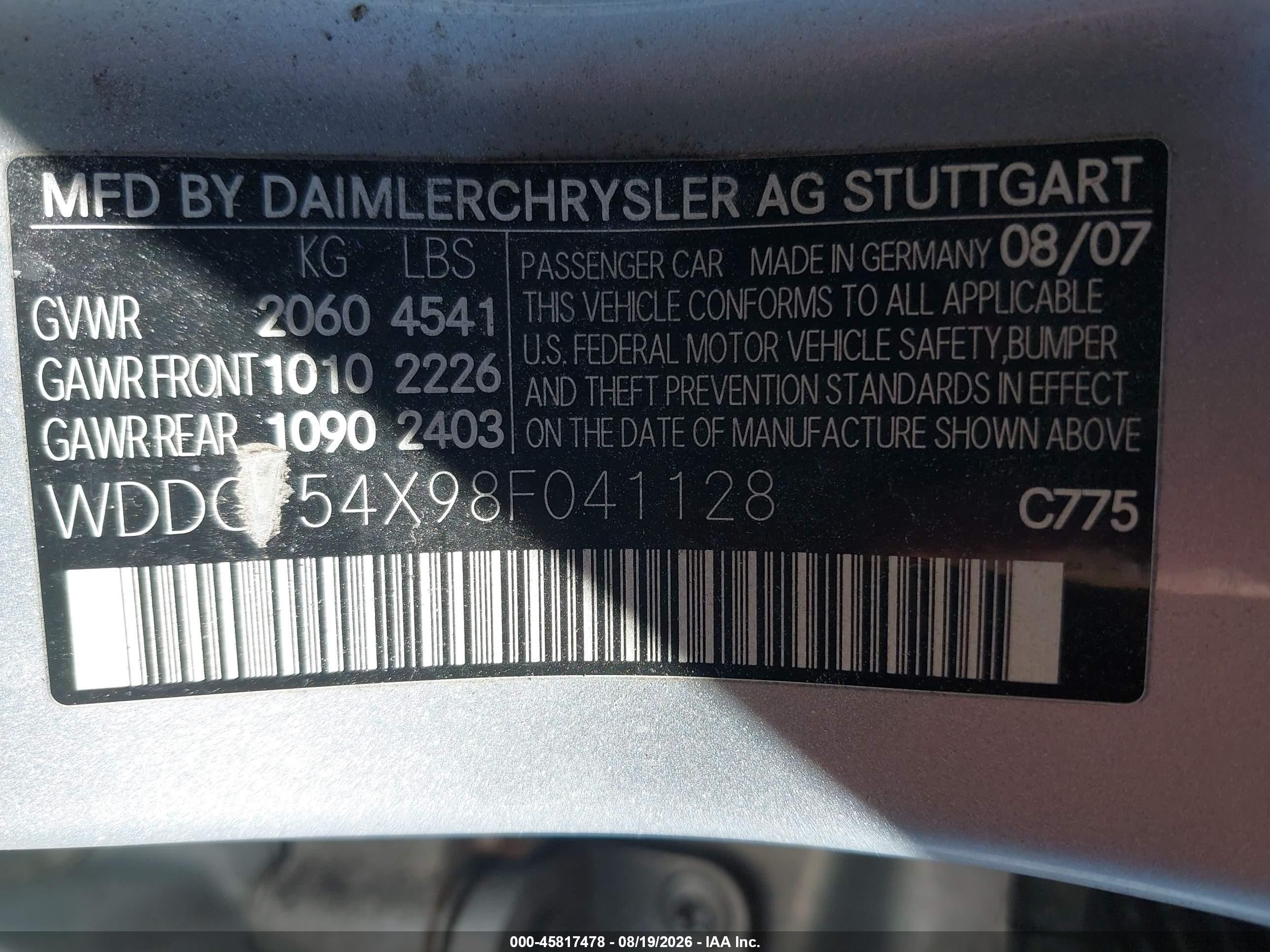 2008 Mercedes-benz C 300 Luxury/sport Silver vin: WDDGF54X98F041128