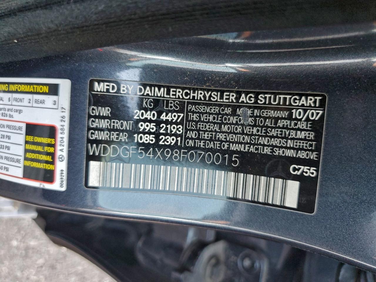 2008 Mercedes-benz C 300 Charcoal vin: WDDGF54X98F070015