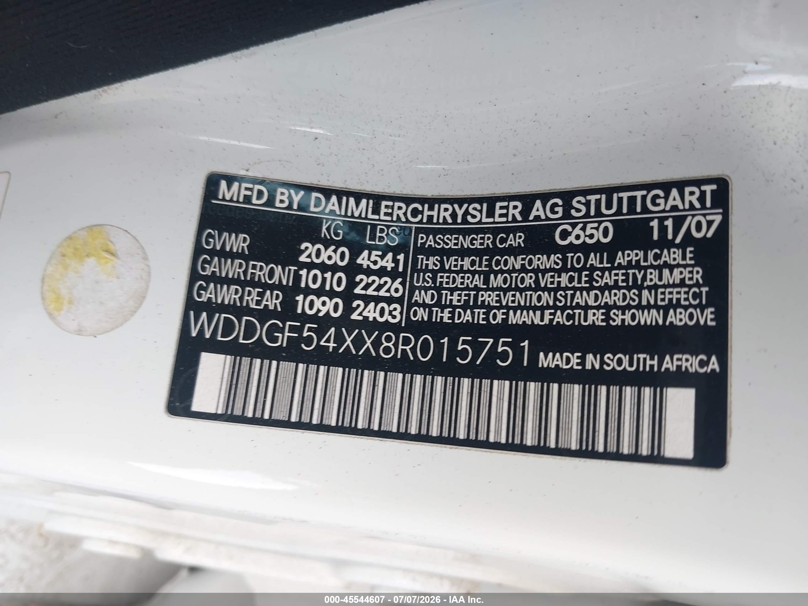 2008 Mercedes-benz C 300 Luxury/sport White vin: WDDGF54XX8R015751