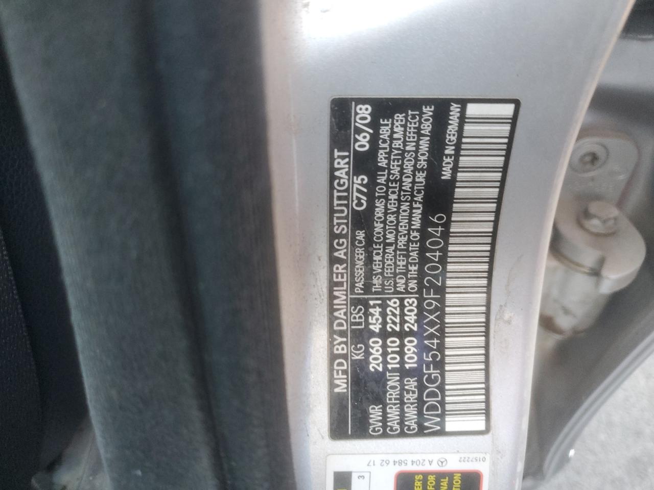 2009 Mercedes-benz C 300 Серебряный vin: WDDGF54XX9F204046