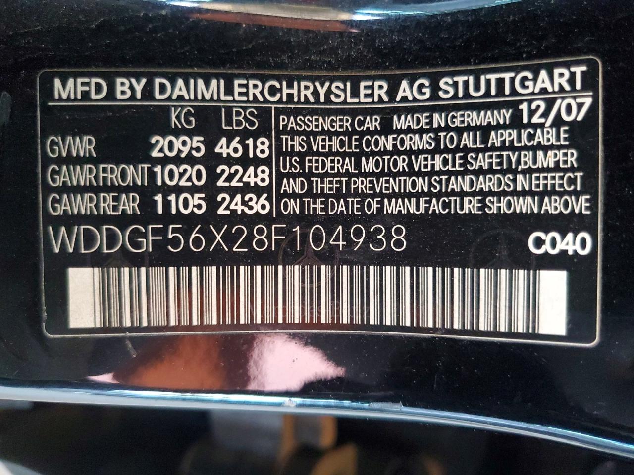 2008 Mercedes-benz C 350 Black vin: WDDGF56X28F104938