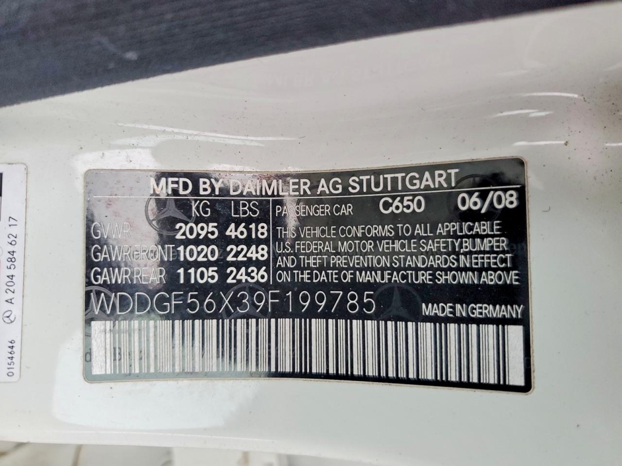2009 Mercedes Benz C 350 White vin: WDDGF56X39F199785