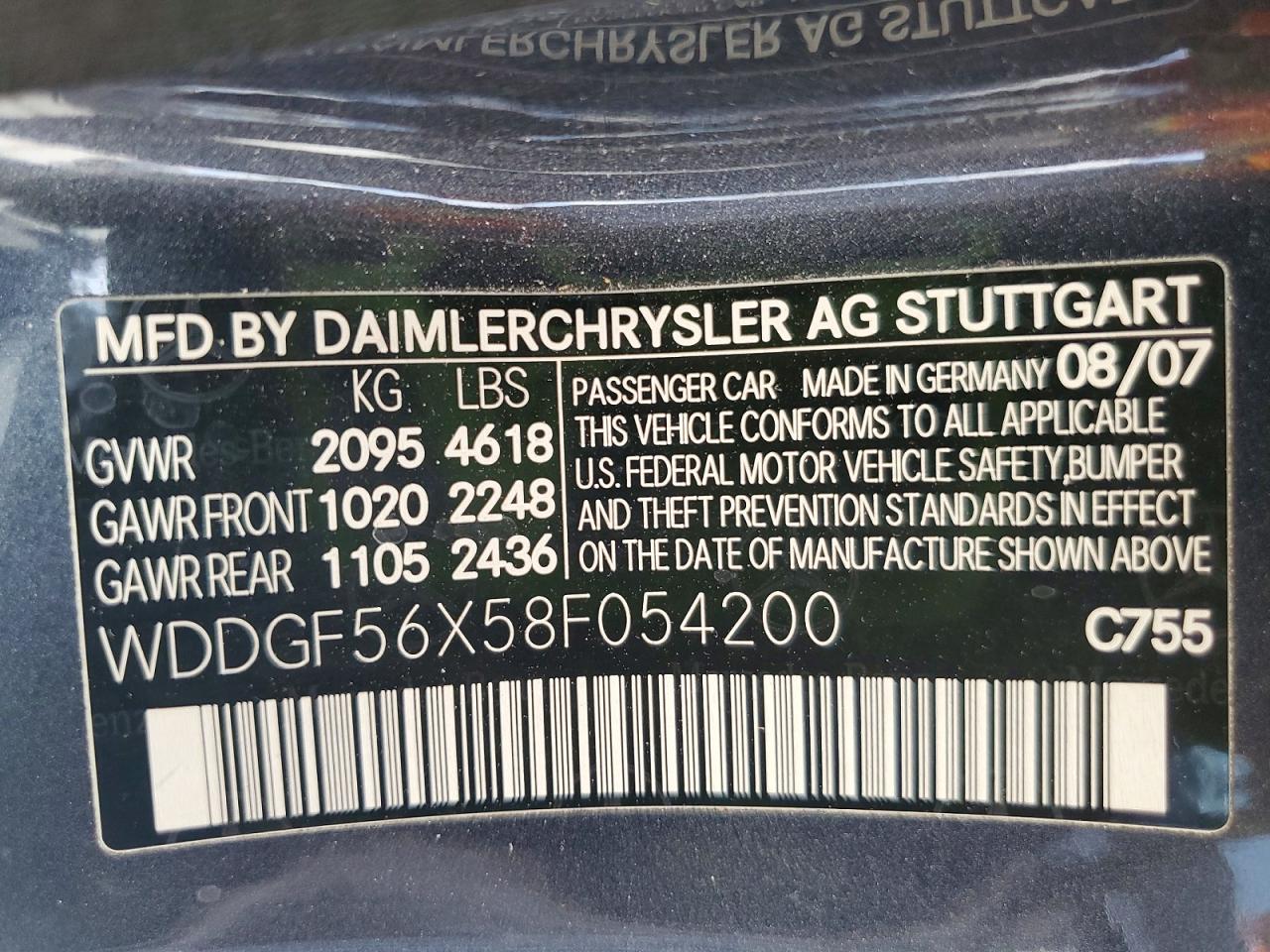 2008 Mercedes-benz C 350 Серый vin: WDDGF56X58F054200