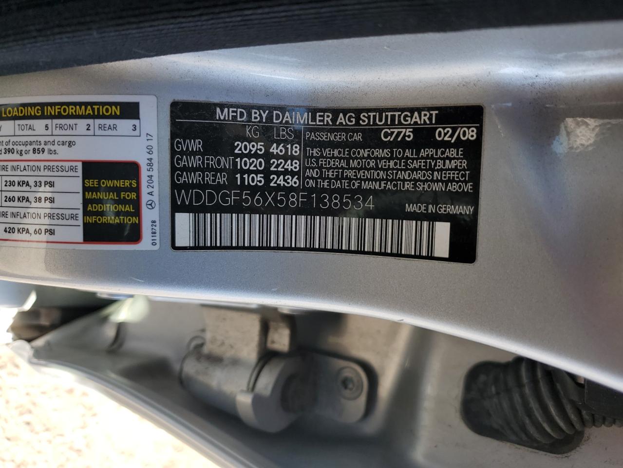 2008 Mercedes-benz C 350 Silver vin: WDDGF56X58F138534