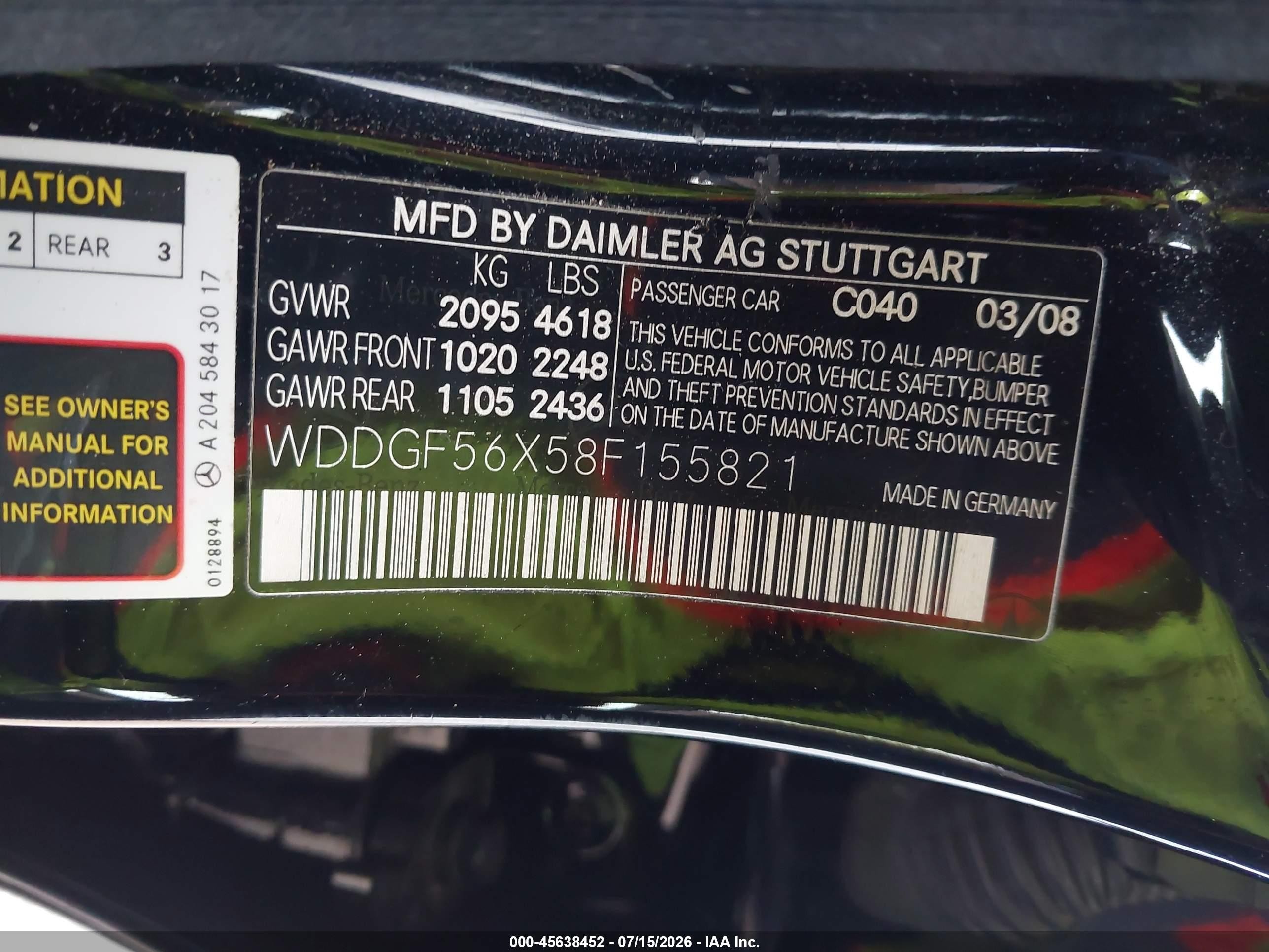 2008 Mercedes-benz C 350 Sport Black vin: WDDGF56X58F155821
