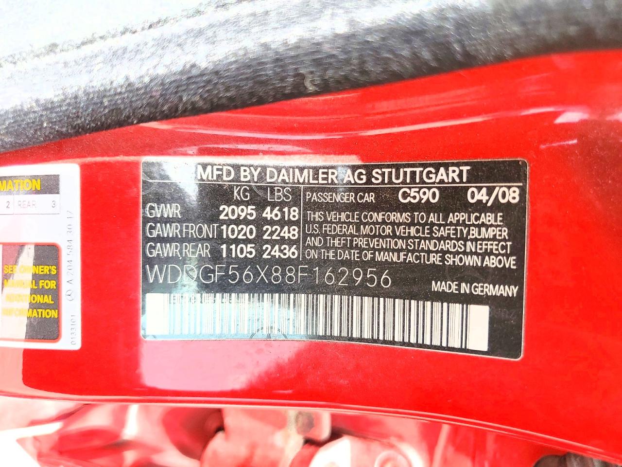 2008 Mercedes-benz C 350 Red vin: WDDGF56X88F162956