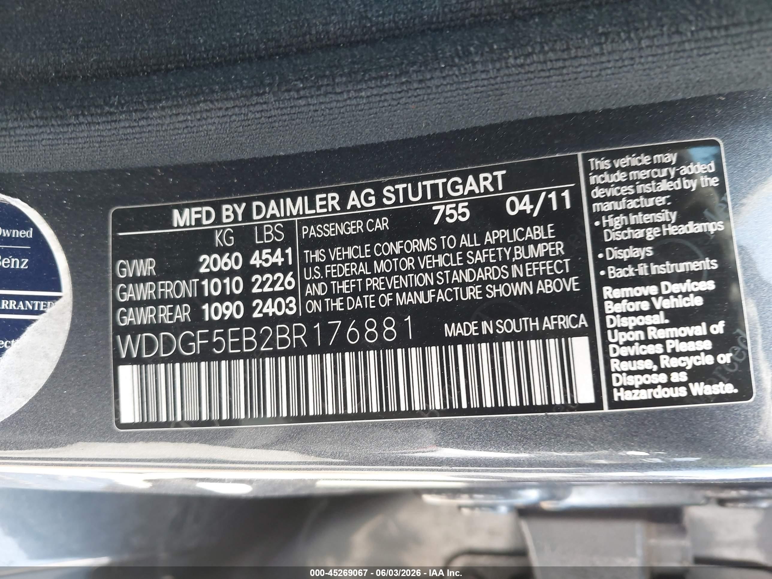 2011 Mercedes-benz C 300 Sport Серый vin: WDDGF5EB2BR176881