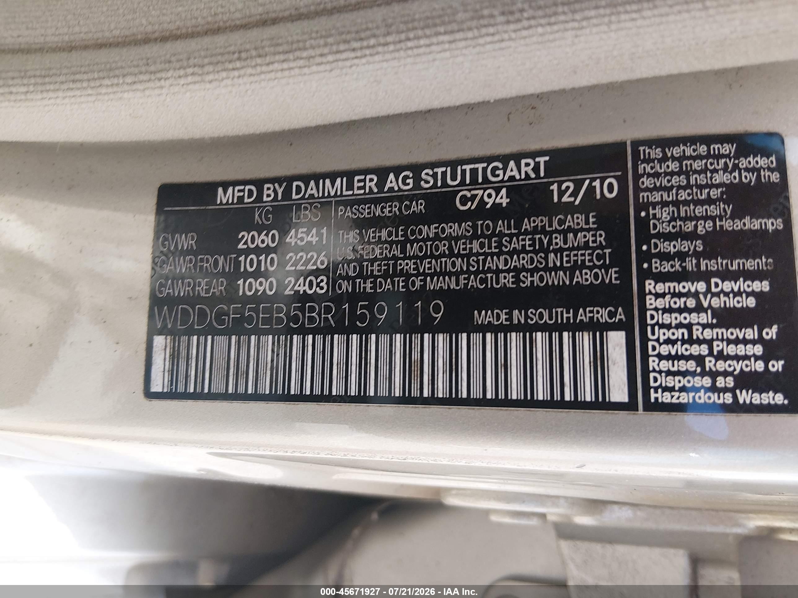 2011 Mercedes-benz C 300 Luxury/sport Champagne vin: WDDGF5EB5BR159119