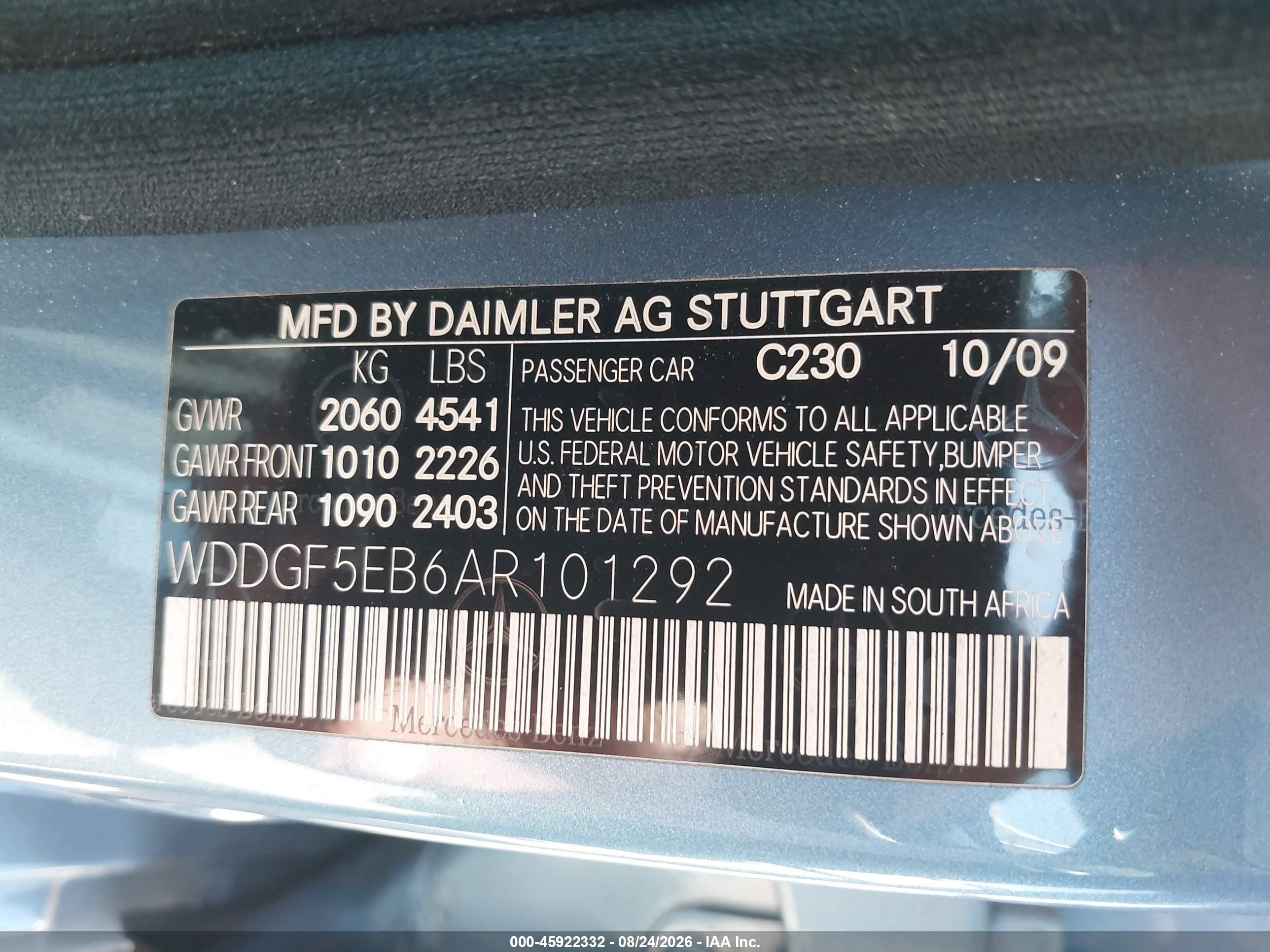 2010 Mercedes-benz C 300 Luxury/sport Light Blue vin: WDDGF5EB6AR101292