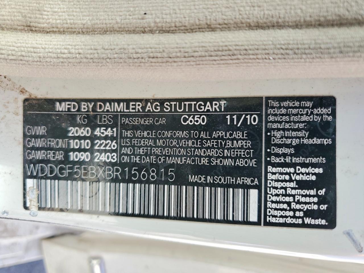 2011 Mercedes-benz C 300 Белый vin: WDDGF5EBXBR156815