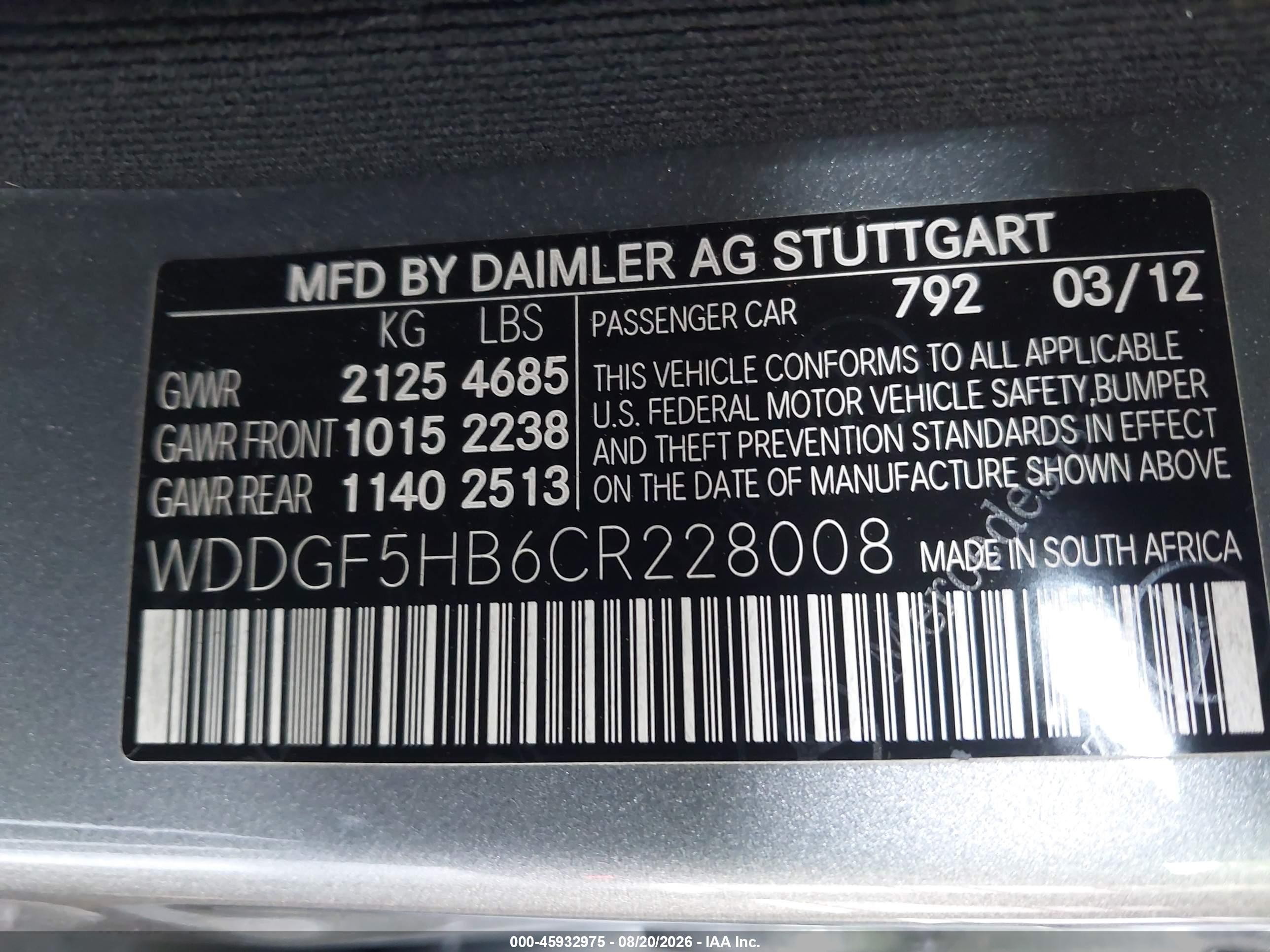 2012 Mercedes-benz C 350 Sport Серый vin: WDDGF5HB6CR228008