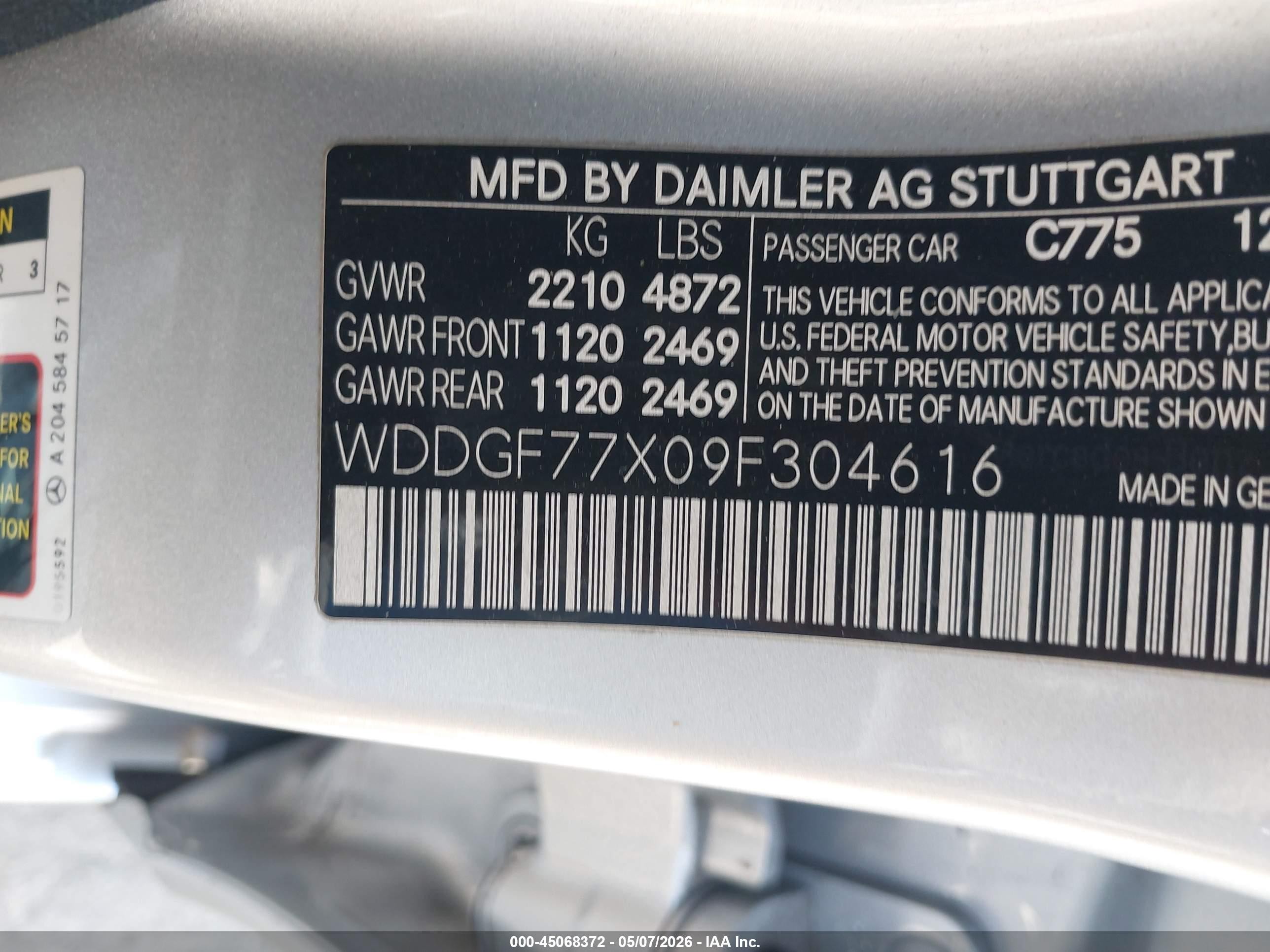 2009 Mercedes-benz C 63 Amg Silver vin: WDDGF77X09F304616