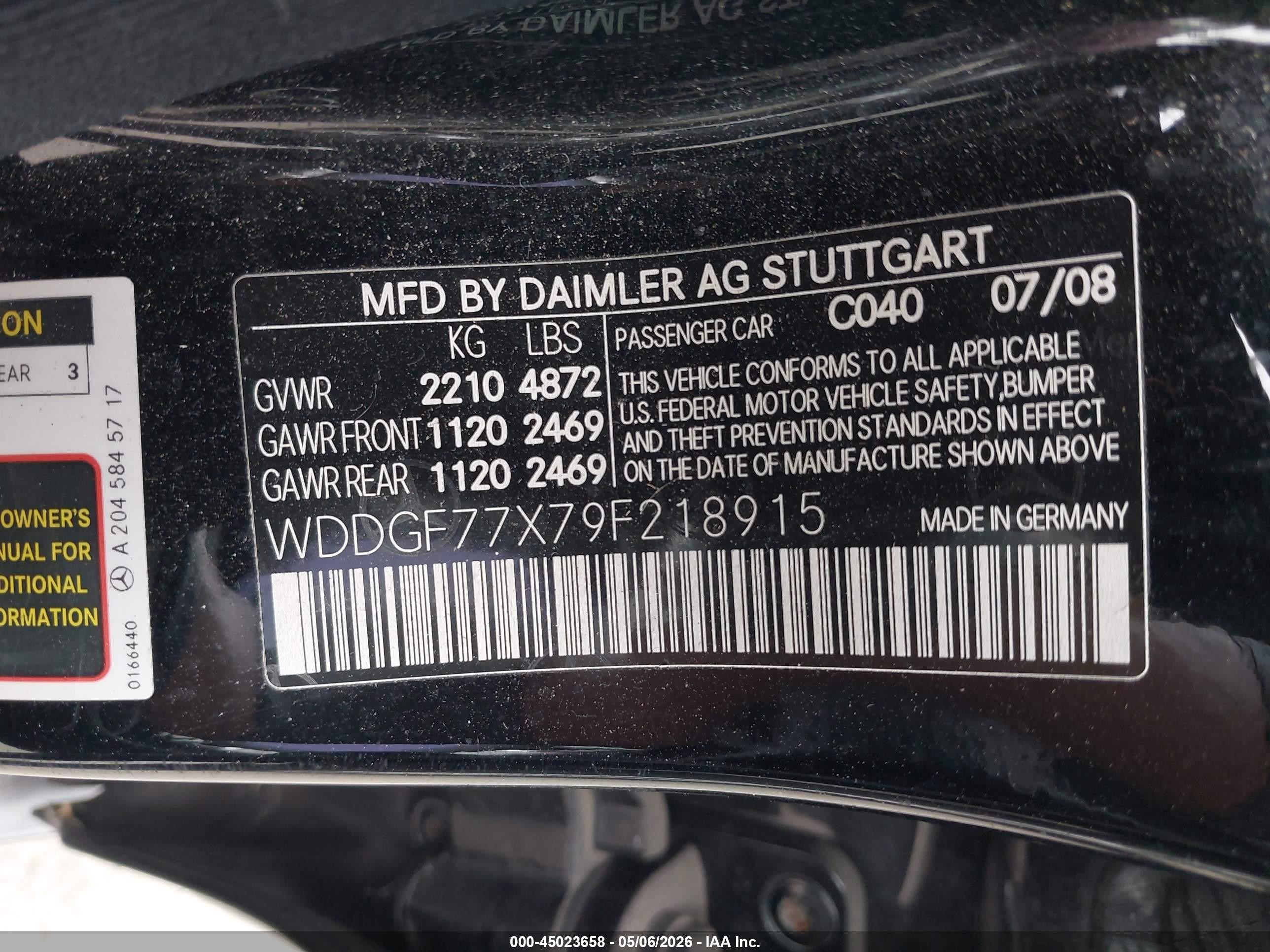 2009 Mercedes-benz C 63 Amg   Черный vin: WDDGF77X79F218915