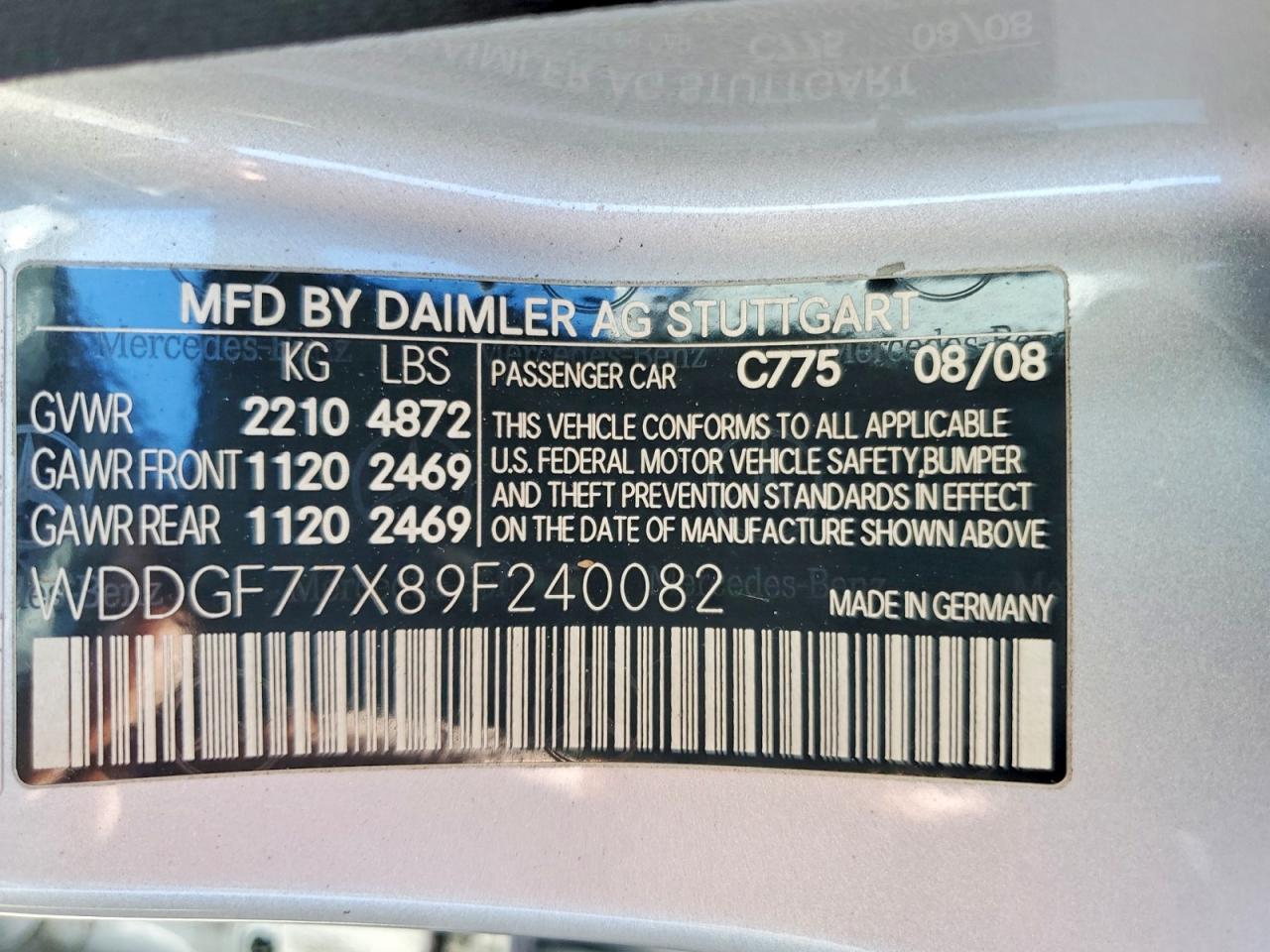 2009 Mercedes-benz C 63 Amg Gray vin: WDDGF77X89F240082