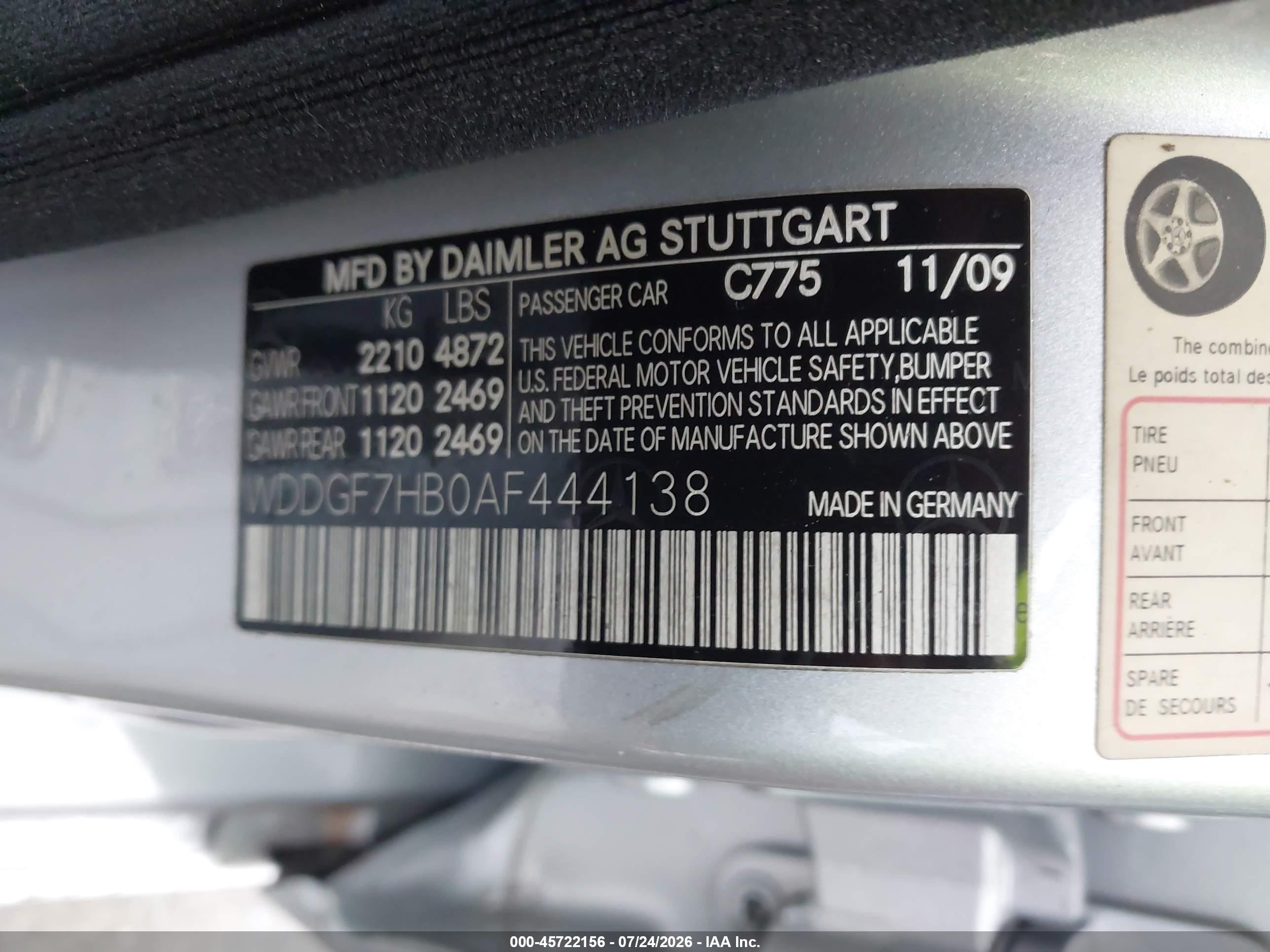 2010 Mercedes-benz C 63 Amg   Silver vin: WDDGF7HB0AF444138