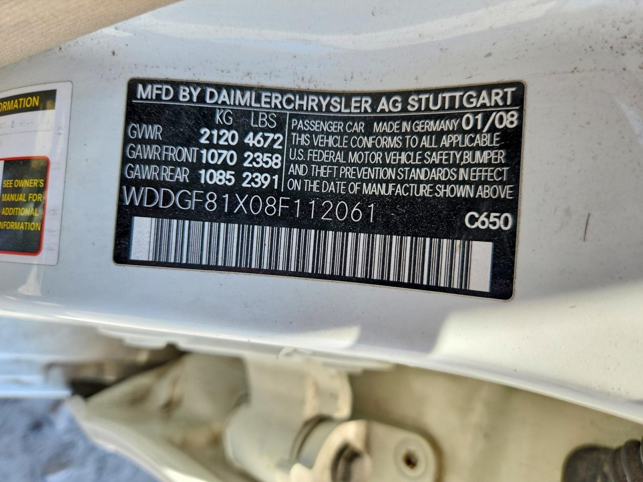 2008 Mercedes-benz C 300 4matic White vin: WDDGF81X08F112061