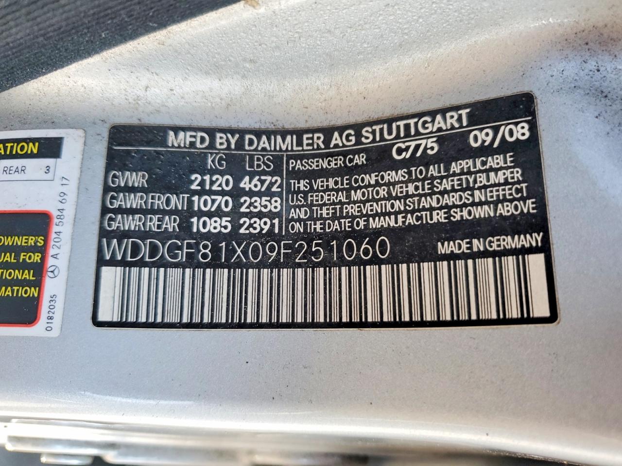 2009 Mercedes-benz C 300 4matic Silver vin: WDDGF81X09F251060