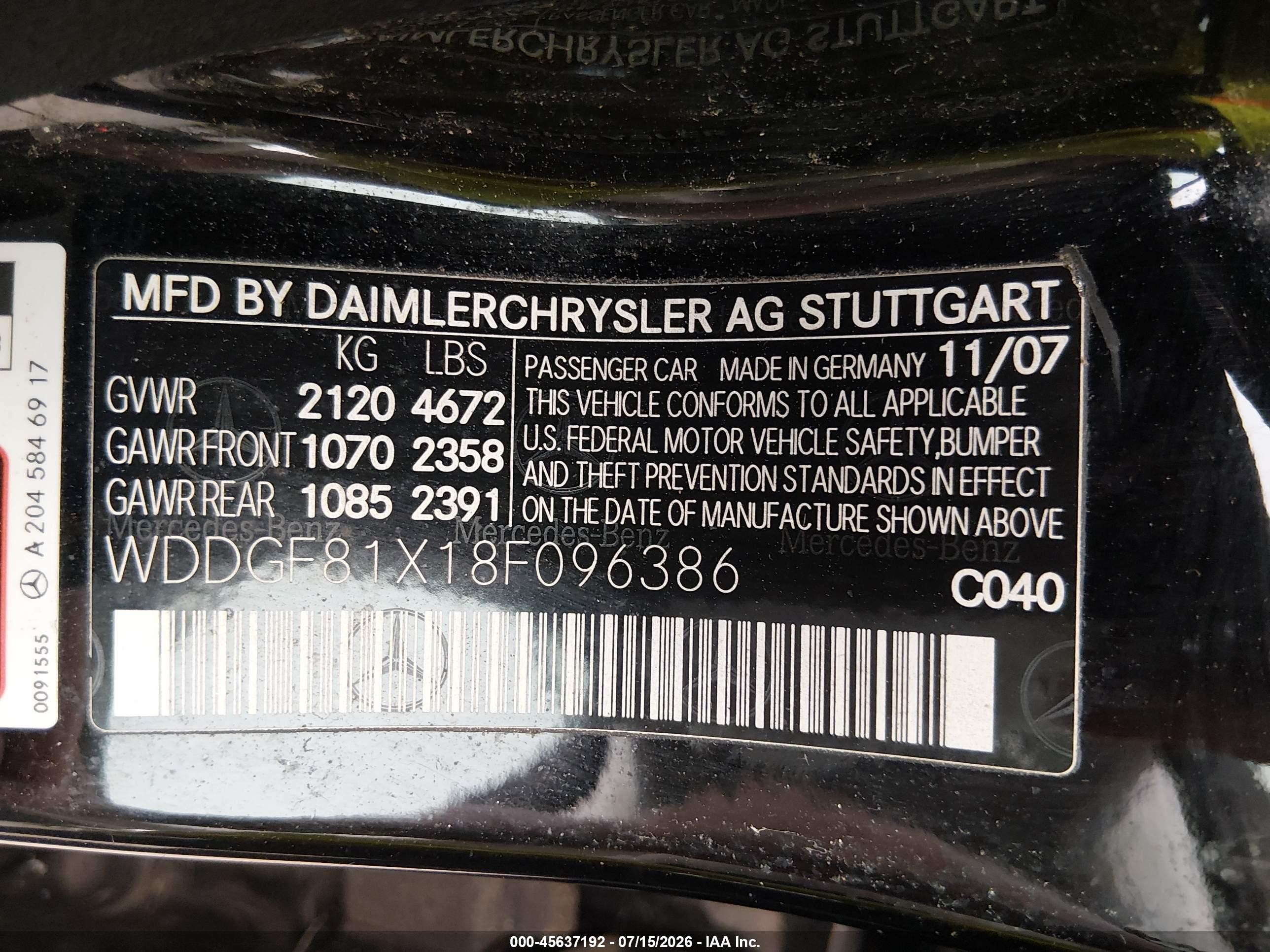 2008 Mercedes-benz C 300 Sport 4matic Black vin: WDDGF81X18F096386