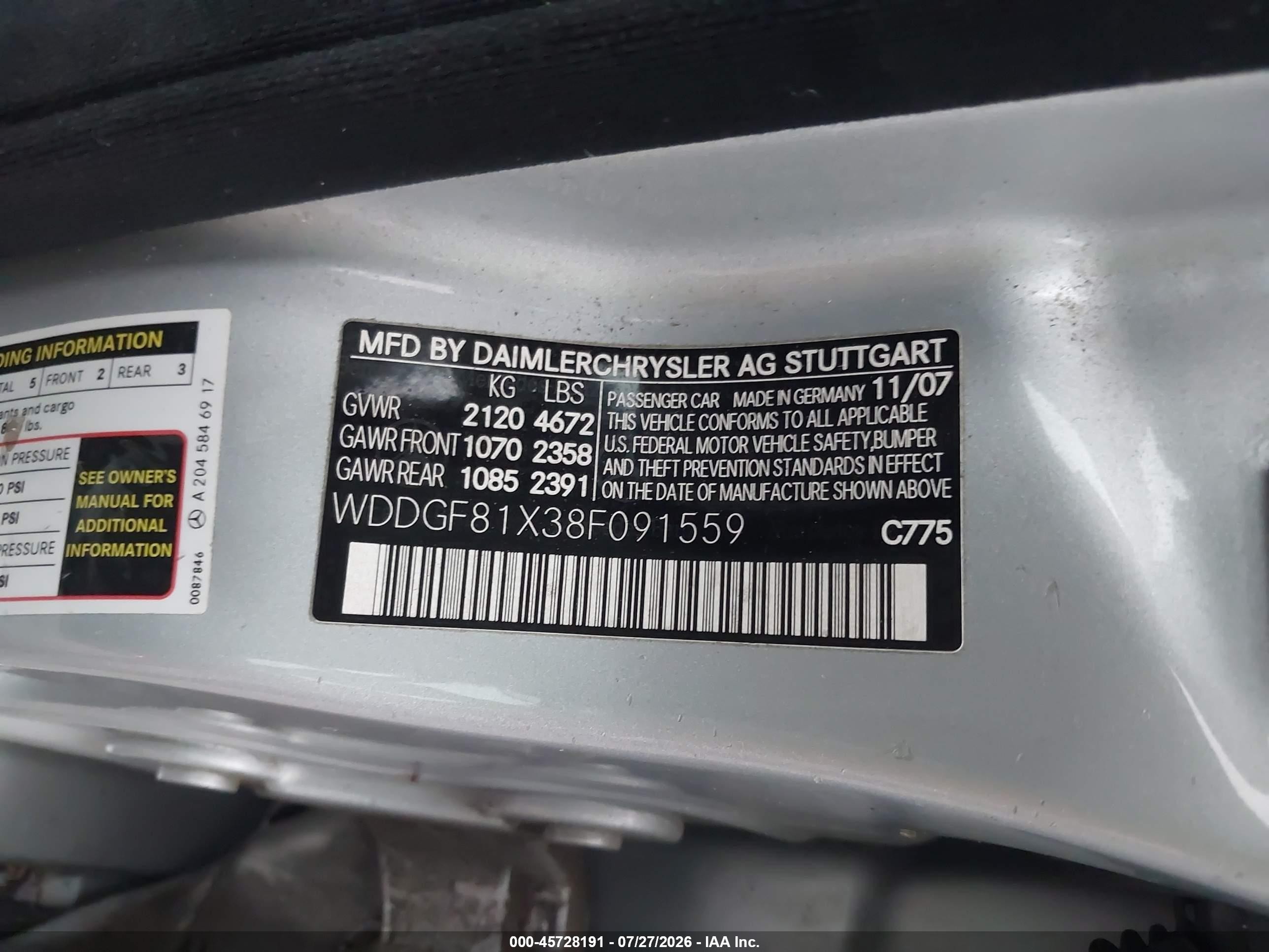 2008 Mercedes-benz C 300 Sport 4matic Серебряный vin: WDDGF81X38F091559