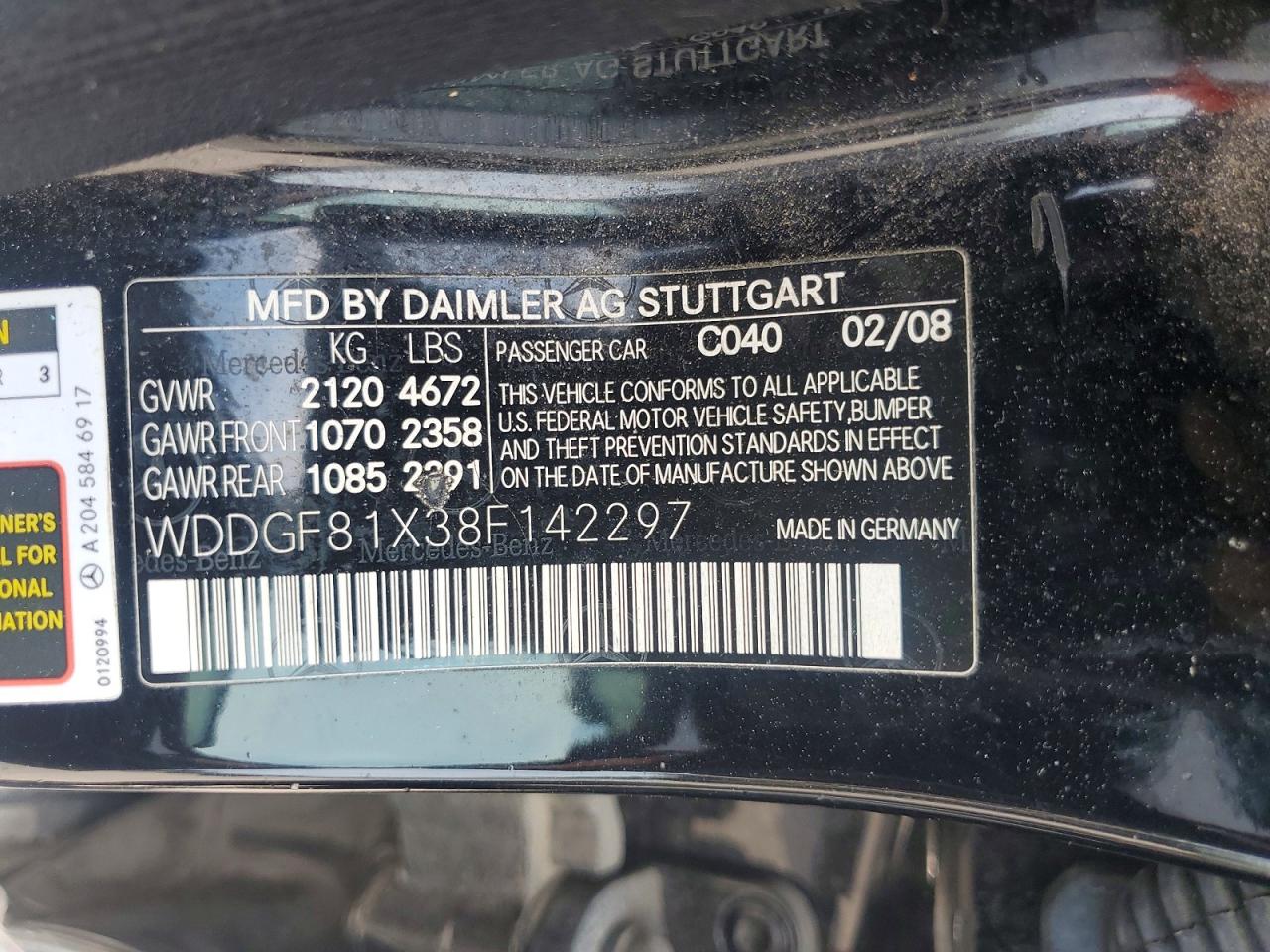 2008 Mercedes-benz C 300 4matic Black vin: WDDGF81X38F142297