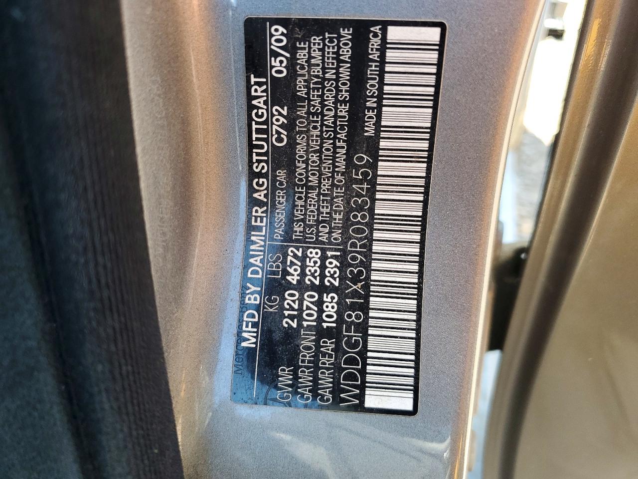 2009 Mercedes-benz C 300 4matic Gray vin: WDDGF81X39R083459