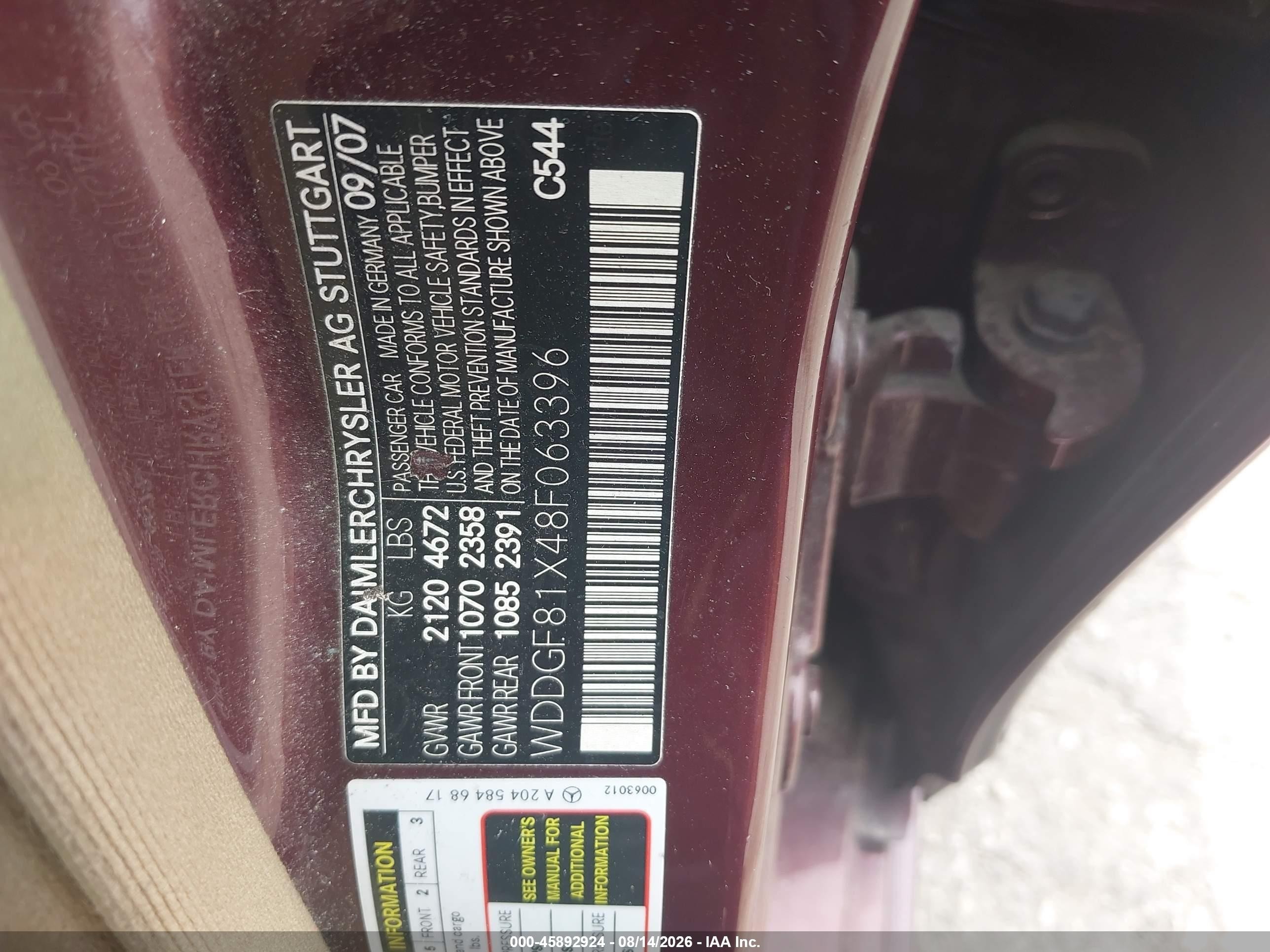 2008 Mercedes-benz C 300 Luxury 4matic Burgundy vin: WDDGF81X48F063396
