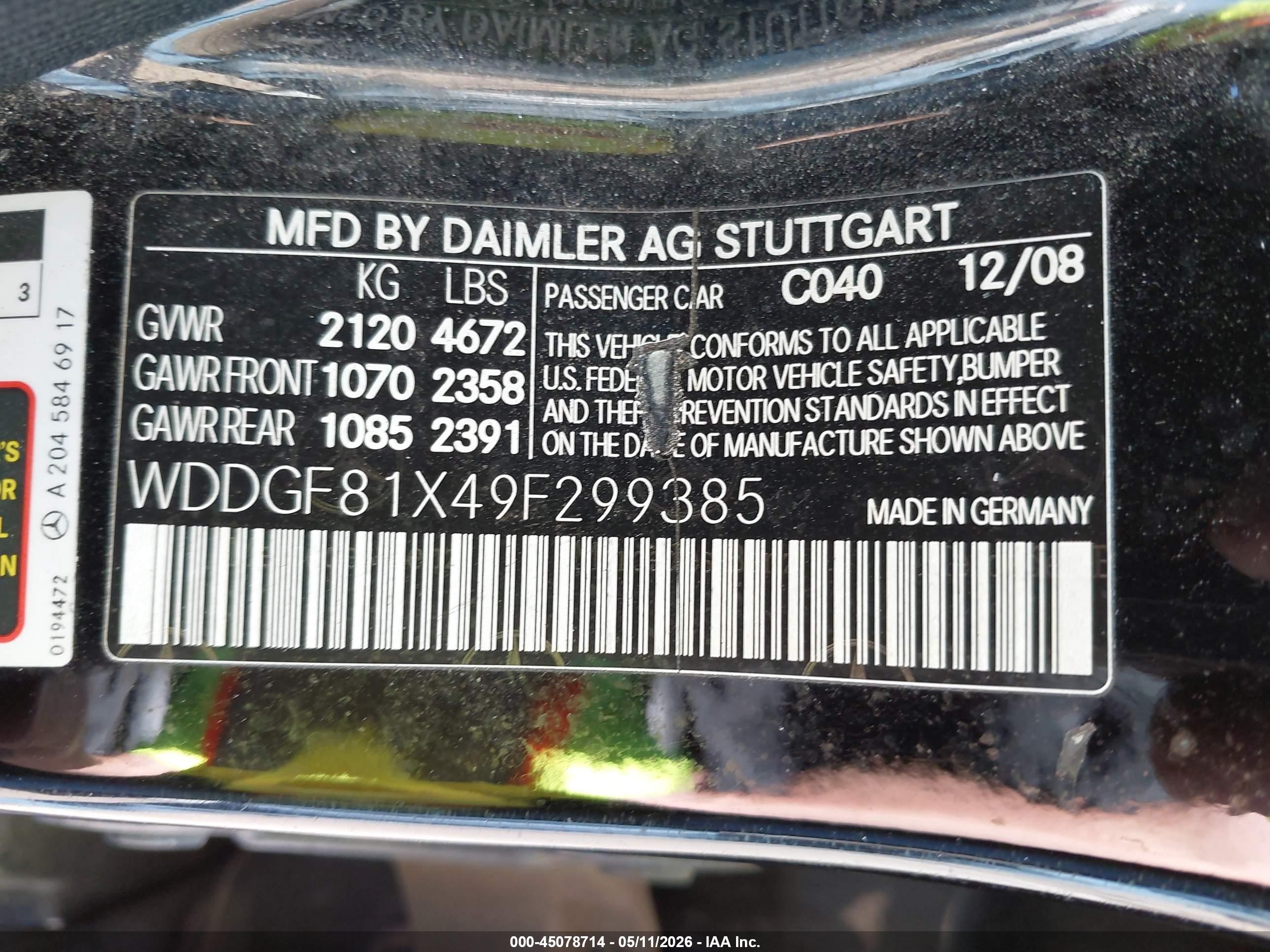 2009 Mercedes-benz C 300 Sport 4matic Black vin: WDDGF81X49F299385