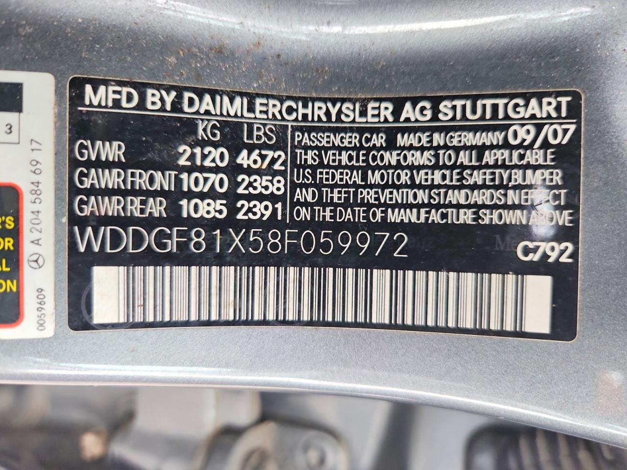 2008 Mercedes-benz C 300 4matic Silver vin: WDDGF81X58F059972