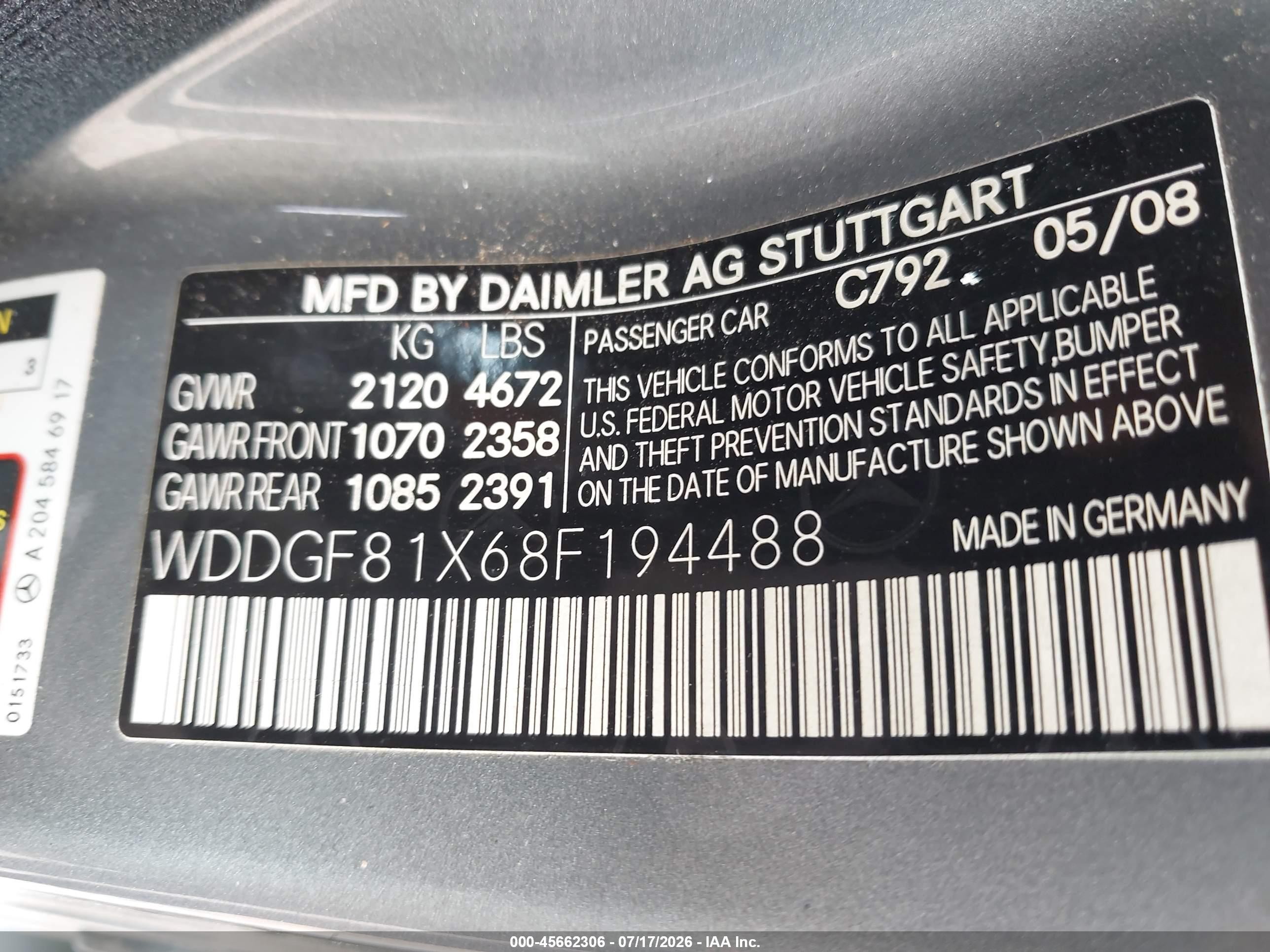2008 Mercedes-benz C 300 Luxury 4matic/sport 4matic Серебряный vin: WDDGF81X68F194488
