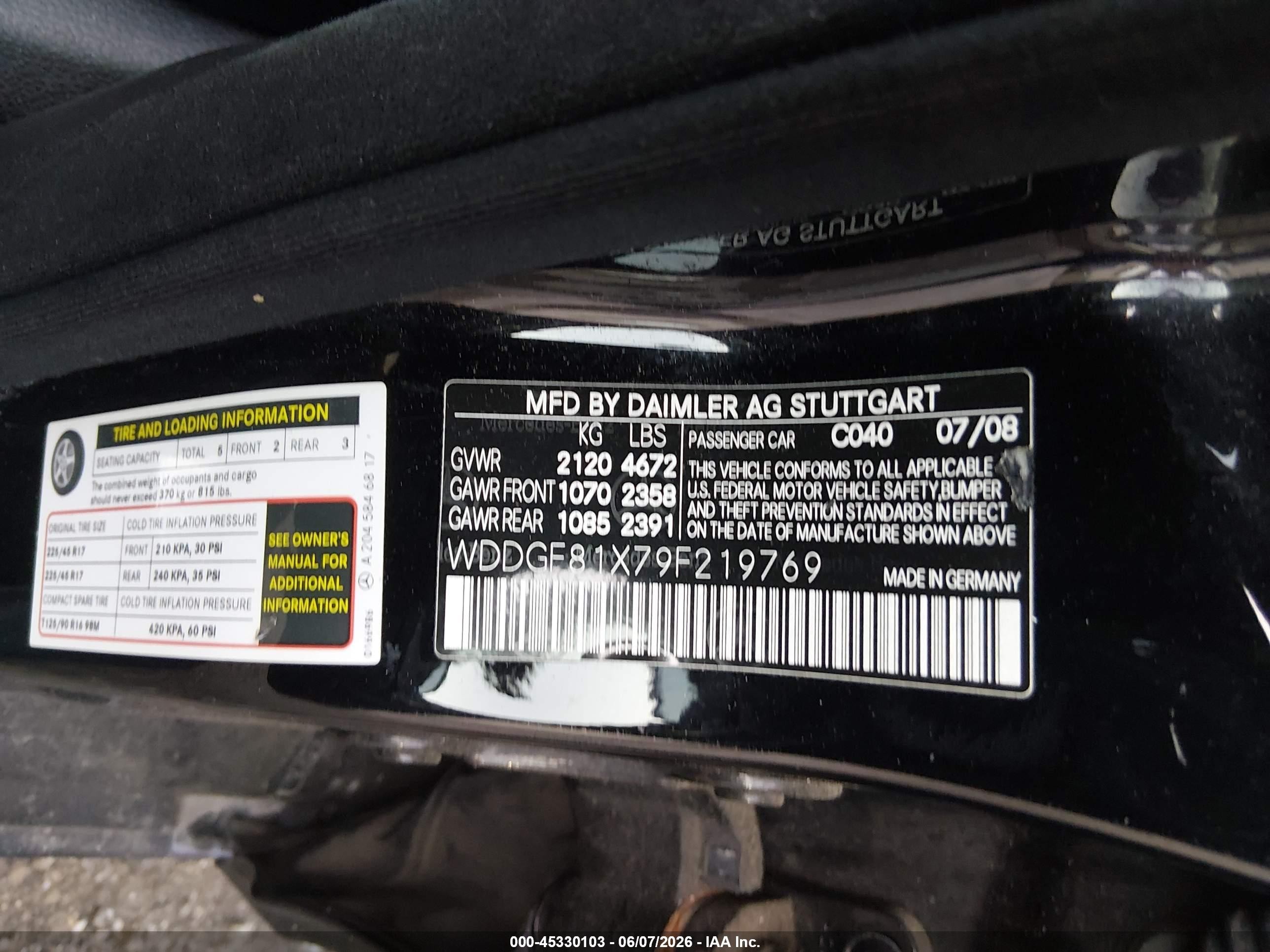 2009 Mercedes-benz C 300 Luxury 4matic/sport 4matic Черный vin: WDDGF81X79F219769