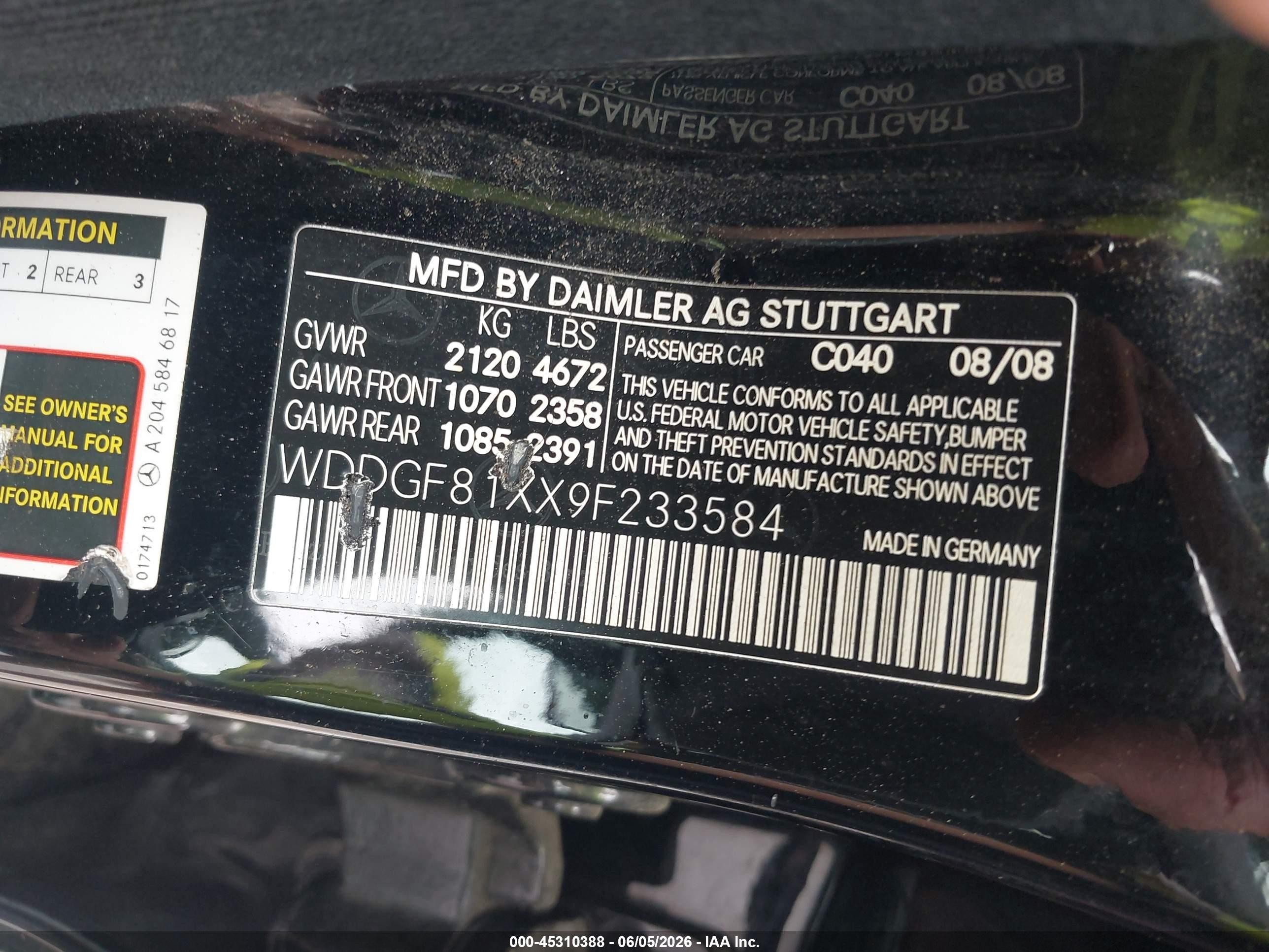 2009 Mercedes-benz C 300 Luxury 4matic/sport 4matic Black vin: WDDGF81XX9F233584
