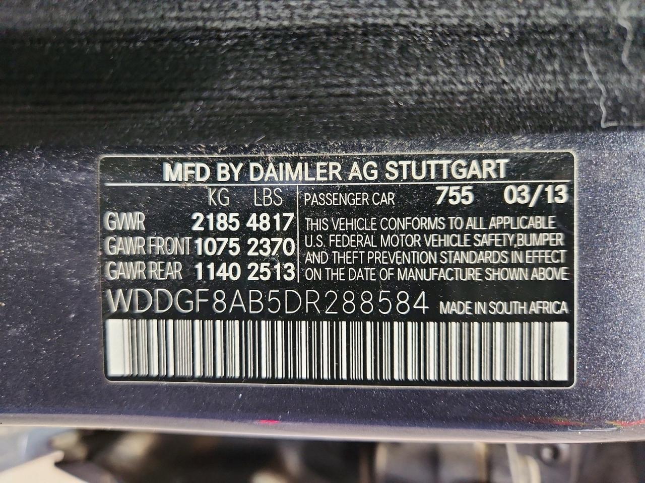 2013 Mercedes-benz C-class Charcoal vin: WDDGF8AB5DR288584