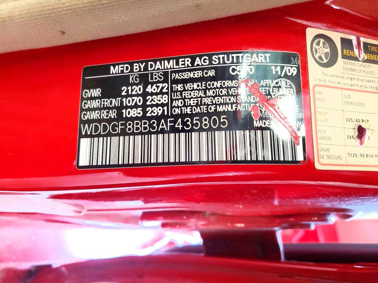2010 Mercedes-benz C 300 4matic Red vin: WDDGF8BB3AF435805