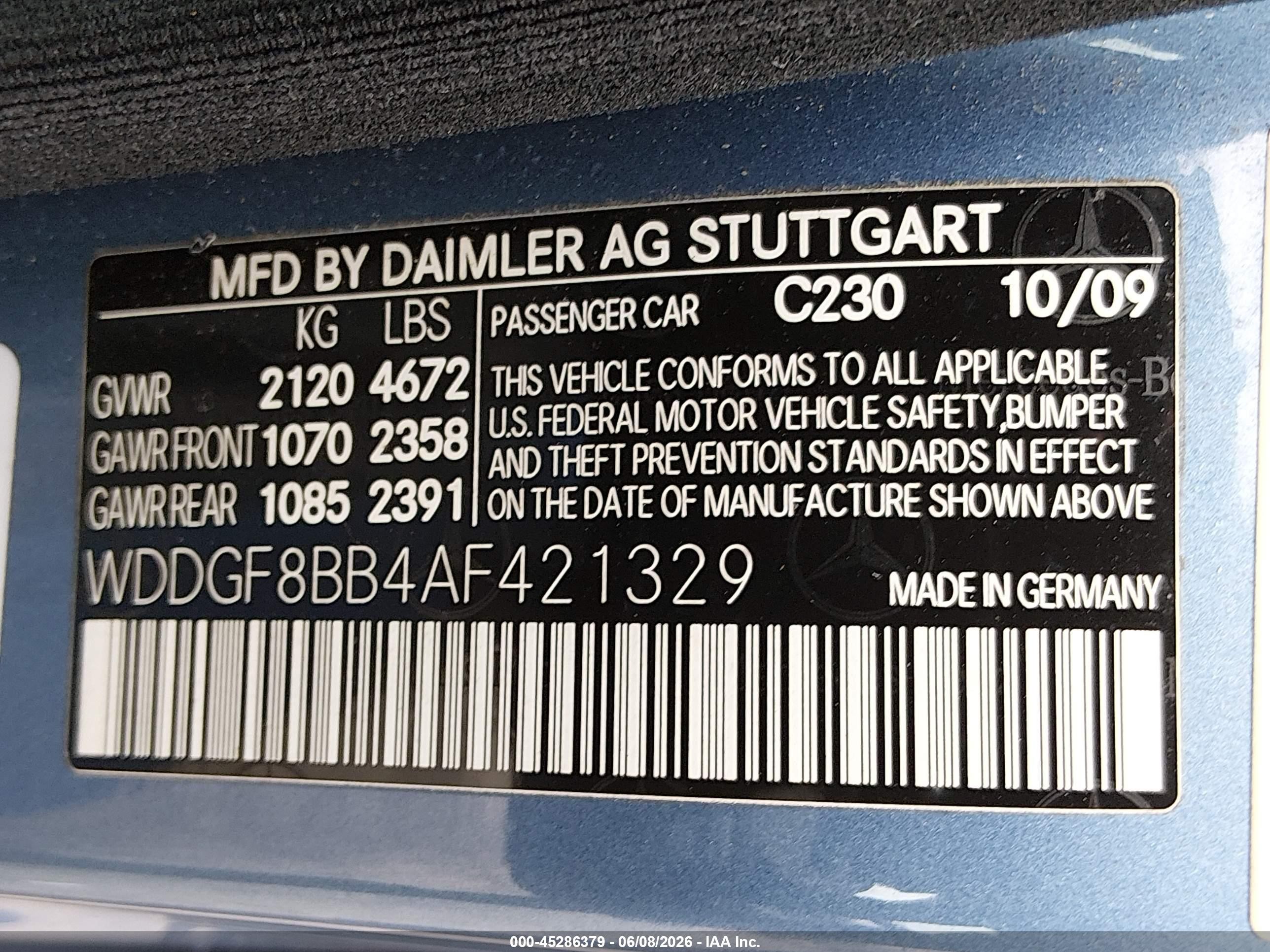 2010 Mercedes-benz C 300 Sport 4matic Light Blue vin: WDDGF8BB4AF421329