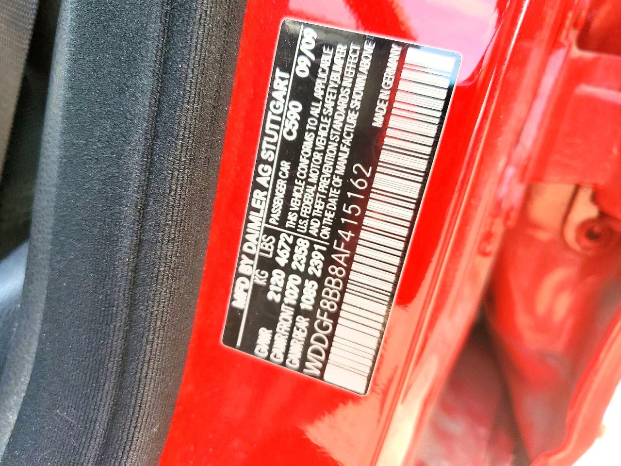 2010 Mercedes-benz C 300 4matic Red vin: WDDGF8BB8AF415162