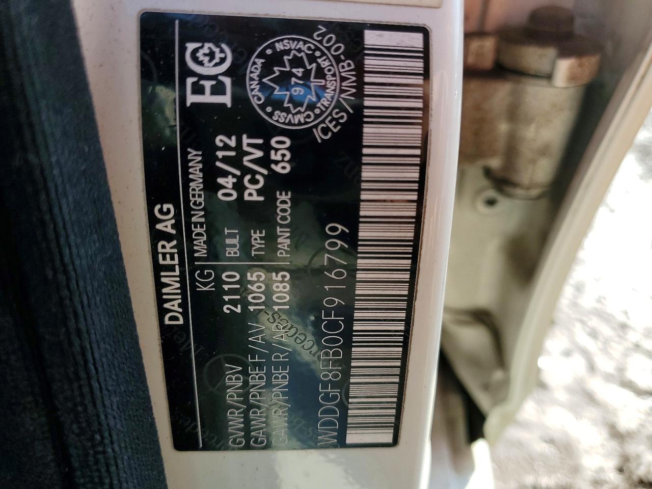 2012 Mercedes-benz C 250 4matic White vin: WDDGF8FB0CF916799