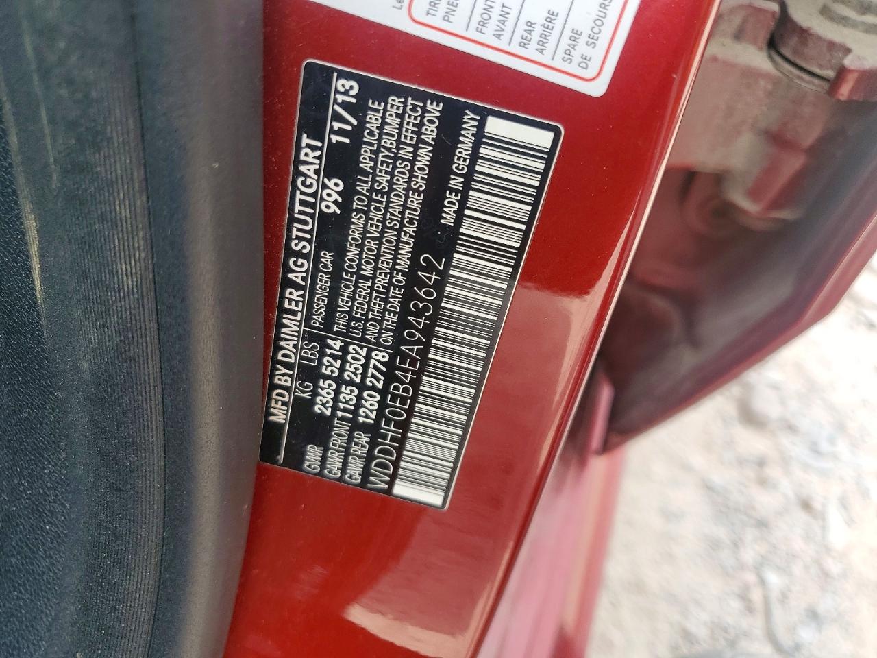 2014 Mercedes-benz E 250 Bluetec Красный vin: WDDHF0EB4EA943642