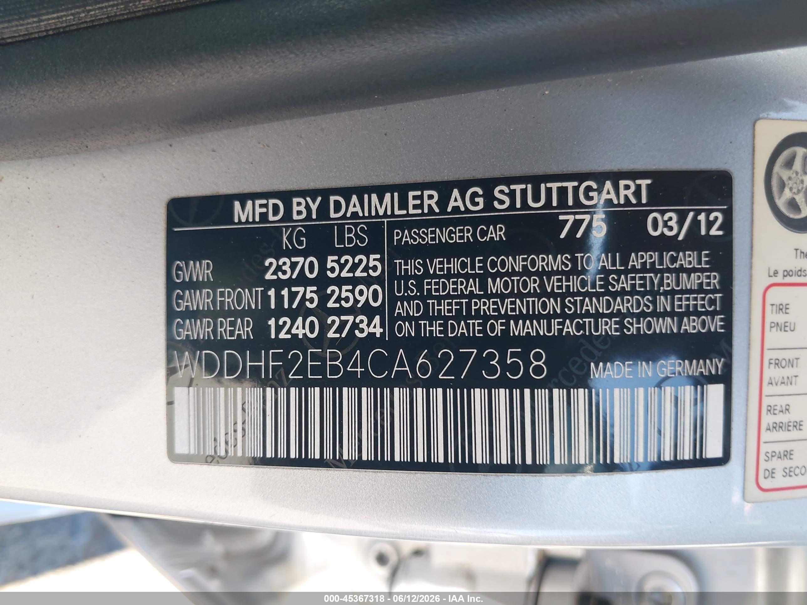 2012 Mercedes-benz E 350 Bluetec   Серебряный vin: WDDHF2EB4CA627358