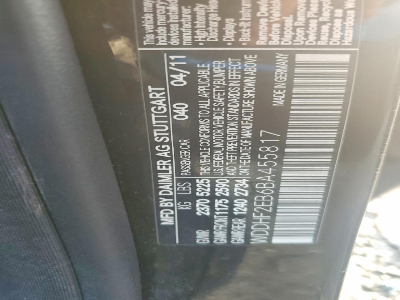 2011 Mercedes-benz E 350 Bluetec Black vin: WDDHF2EB6BA455817