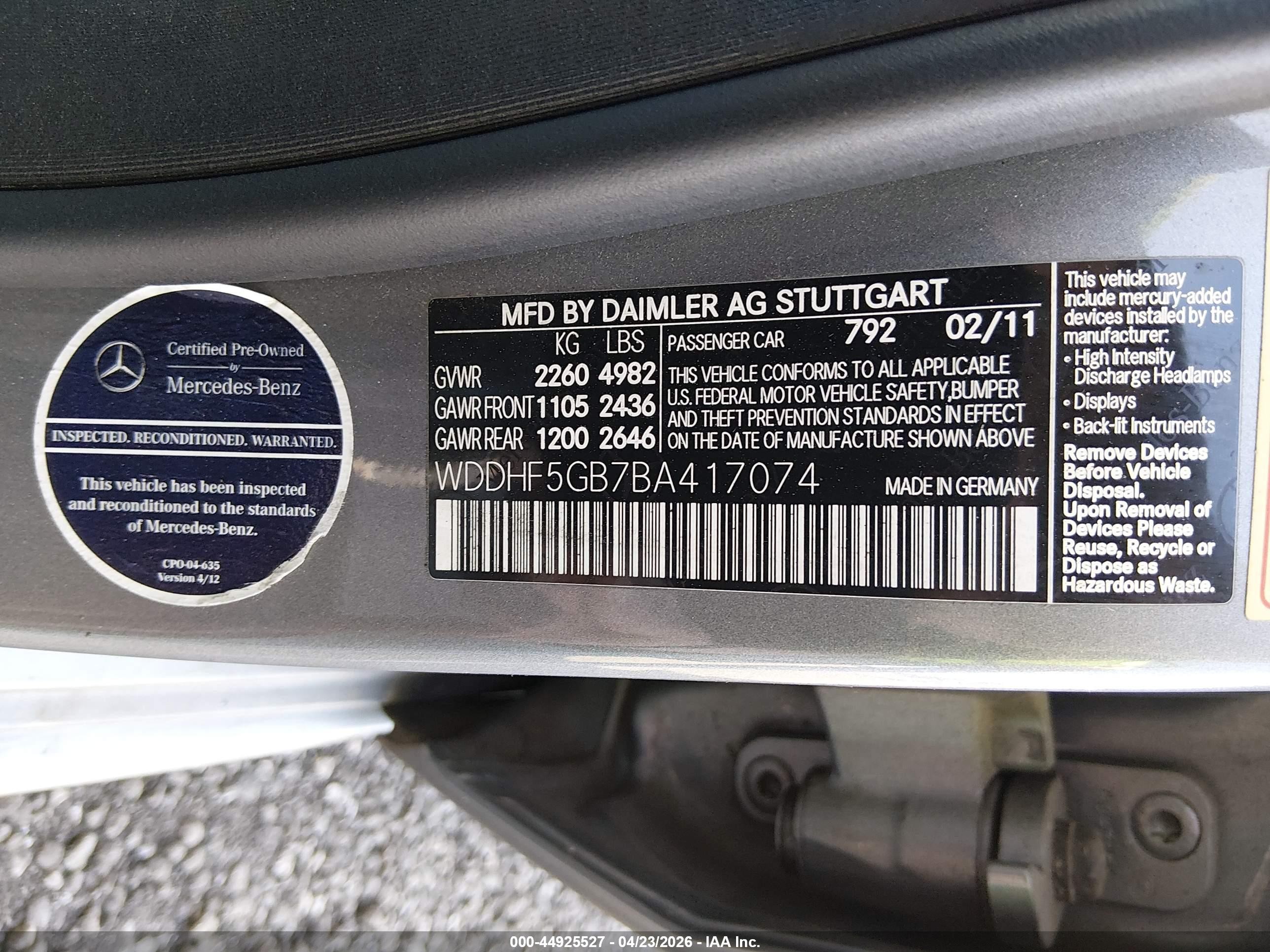 2011 Mercedes-benz E 350   Gray vin: WDDHF5GB7BA417074
