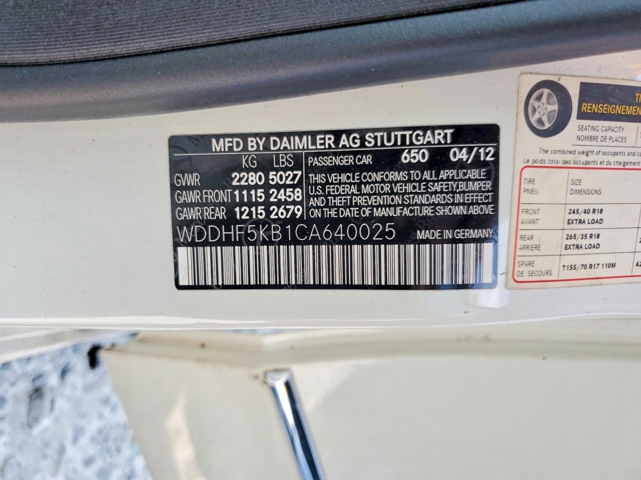 2012 Mercedes-benz E 350 White vin: WDDHF5KB1CA640025