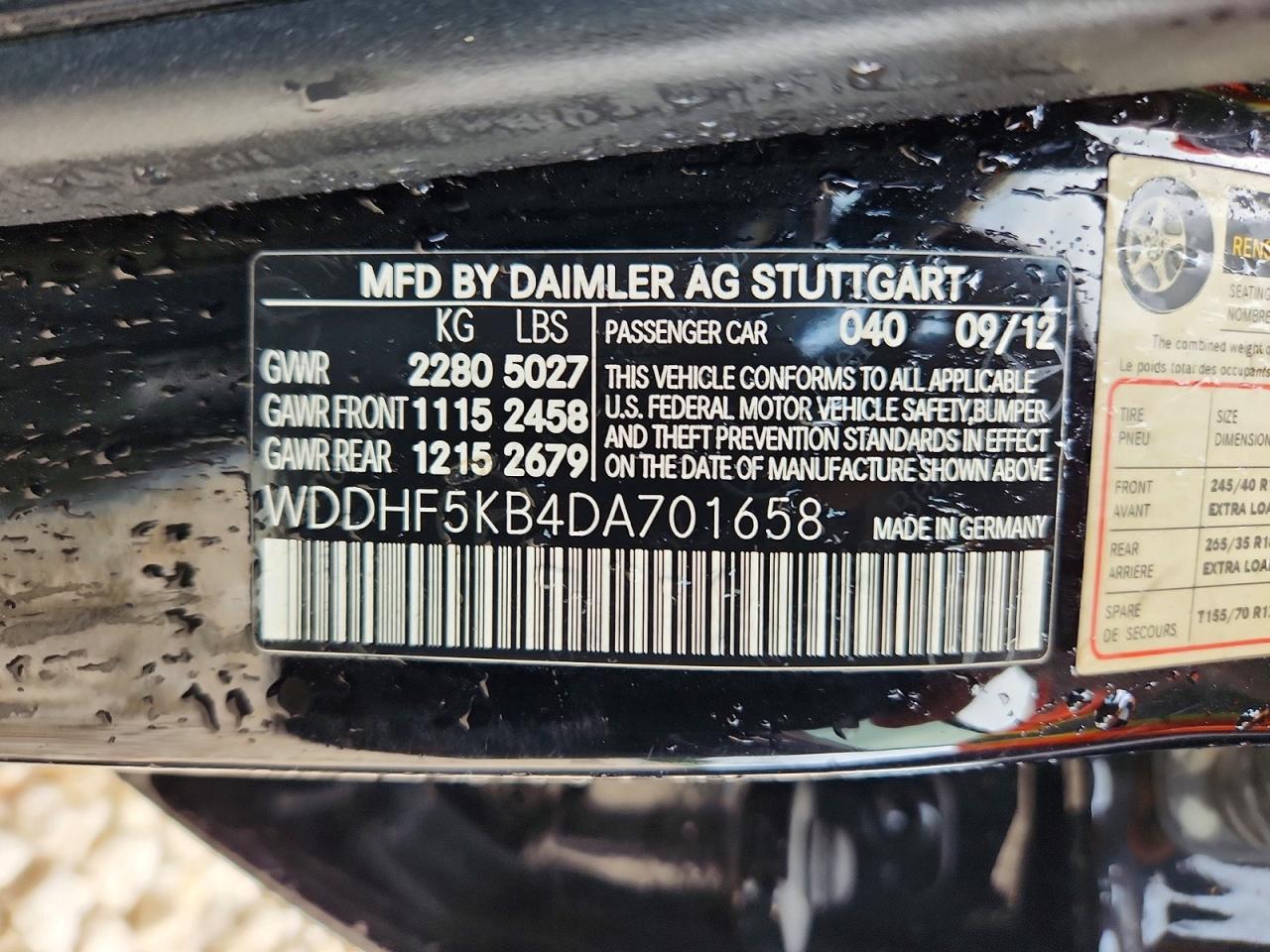 2013 Mercedes-benz E Black vin: WDDHF5KB4DA701658