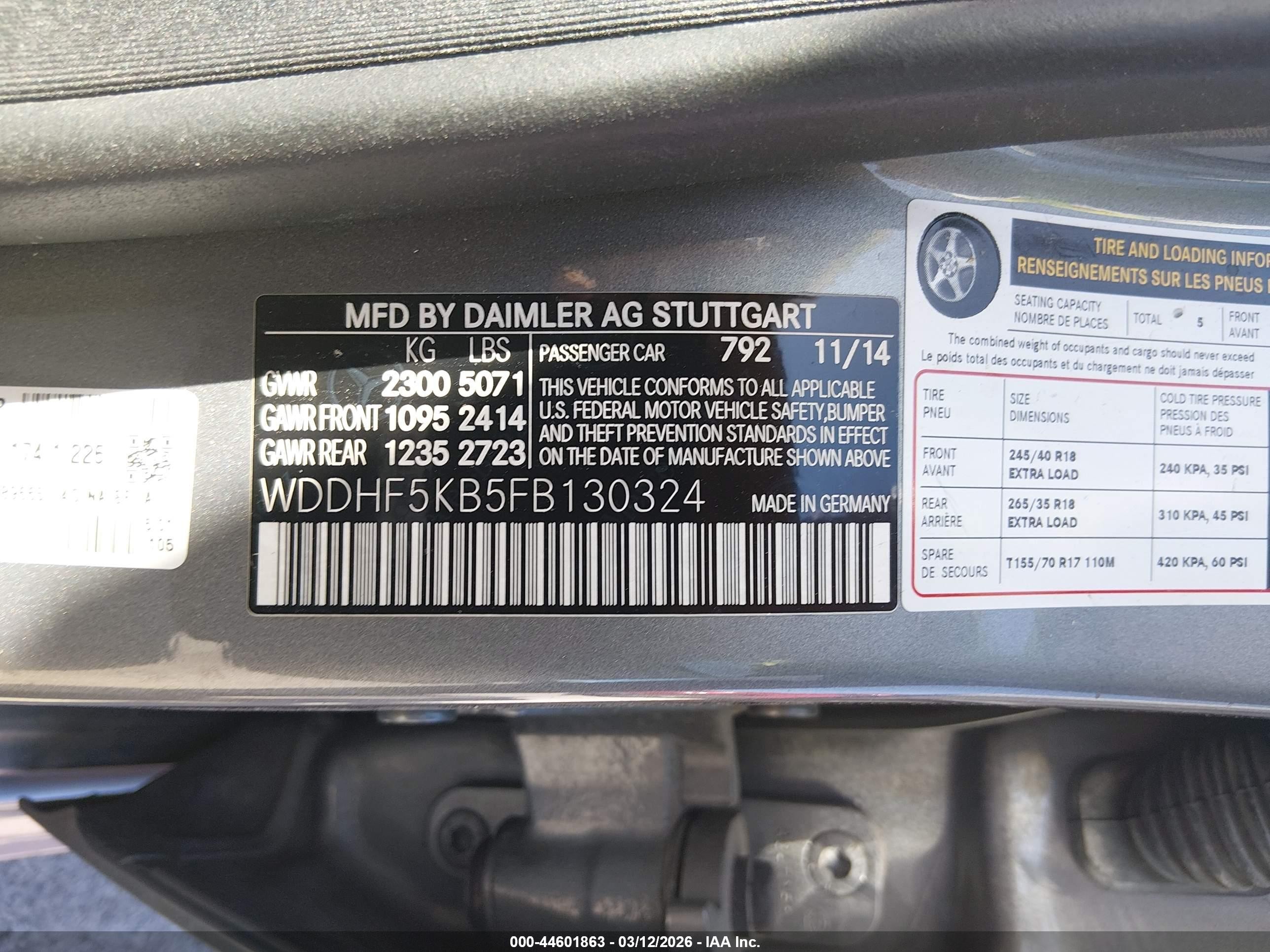 2015 Mercedes-benz E 350   Серый vin: WDDHF5KB5FB130324