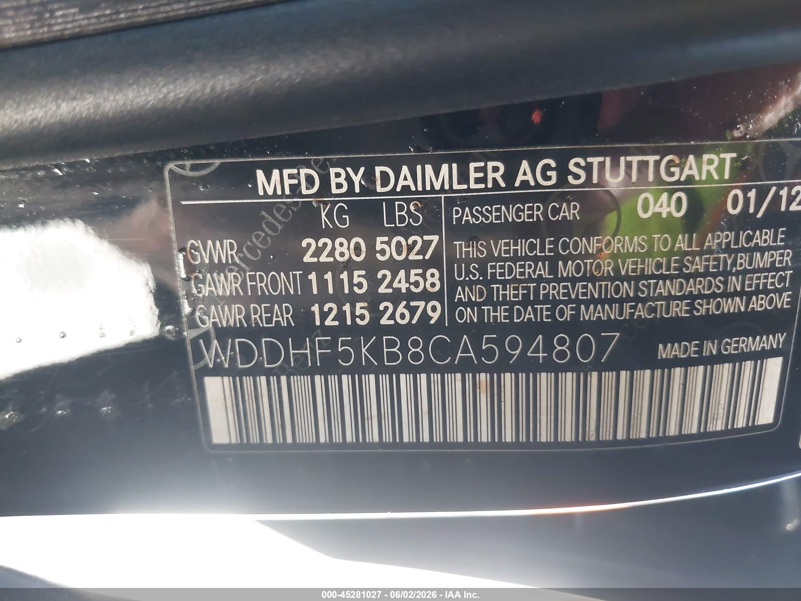 2012 Mercedes-benz E 350   Черный vin: WDDHF5KB8CA594807