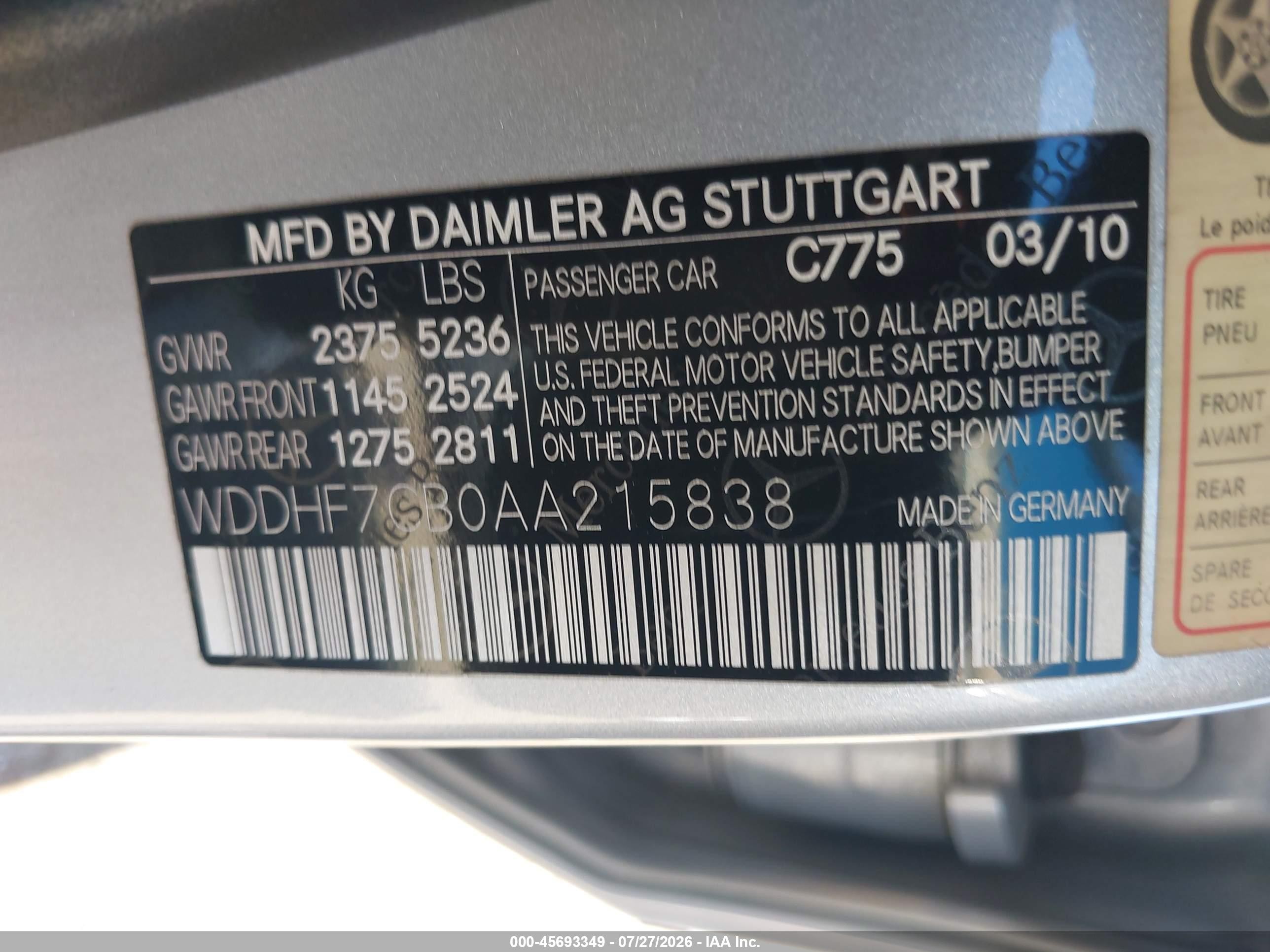 2010 Mercedes-benz E 550   Silver vin: WDDHF7CB0AA215838